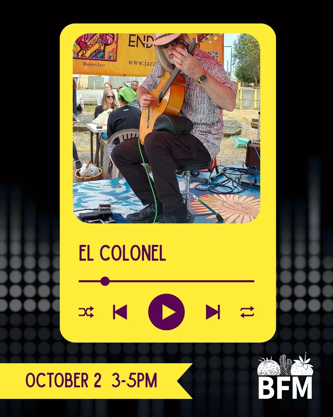 The unique sounds of El Colonel return to BFM for our Closing Day, tomorrow October 2! Followed by the teens of Tork Equation who helped us put a bow on our summer season last year! 

Join us for the final Thursday market of the year, and bid farewel