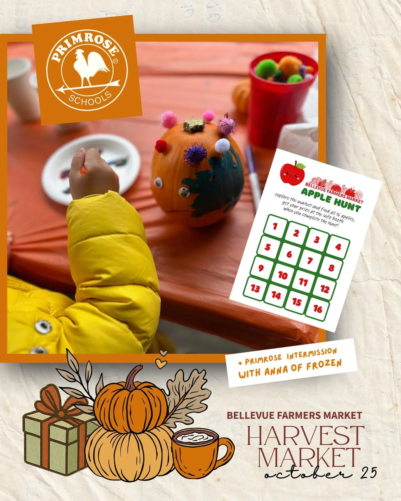 Soppy weather won't prevent us from having some kids fun tomorrow during our Harvest Market!  Our Power of Produce (POP) Club presented by @primrosewestbellevue18 will feature a BYOP (bring your own pumpkin) decorating station, under cover.  Kids can