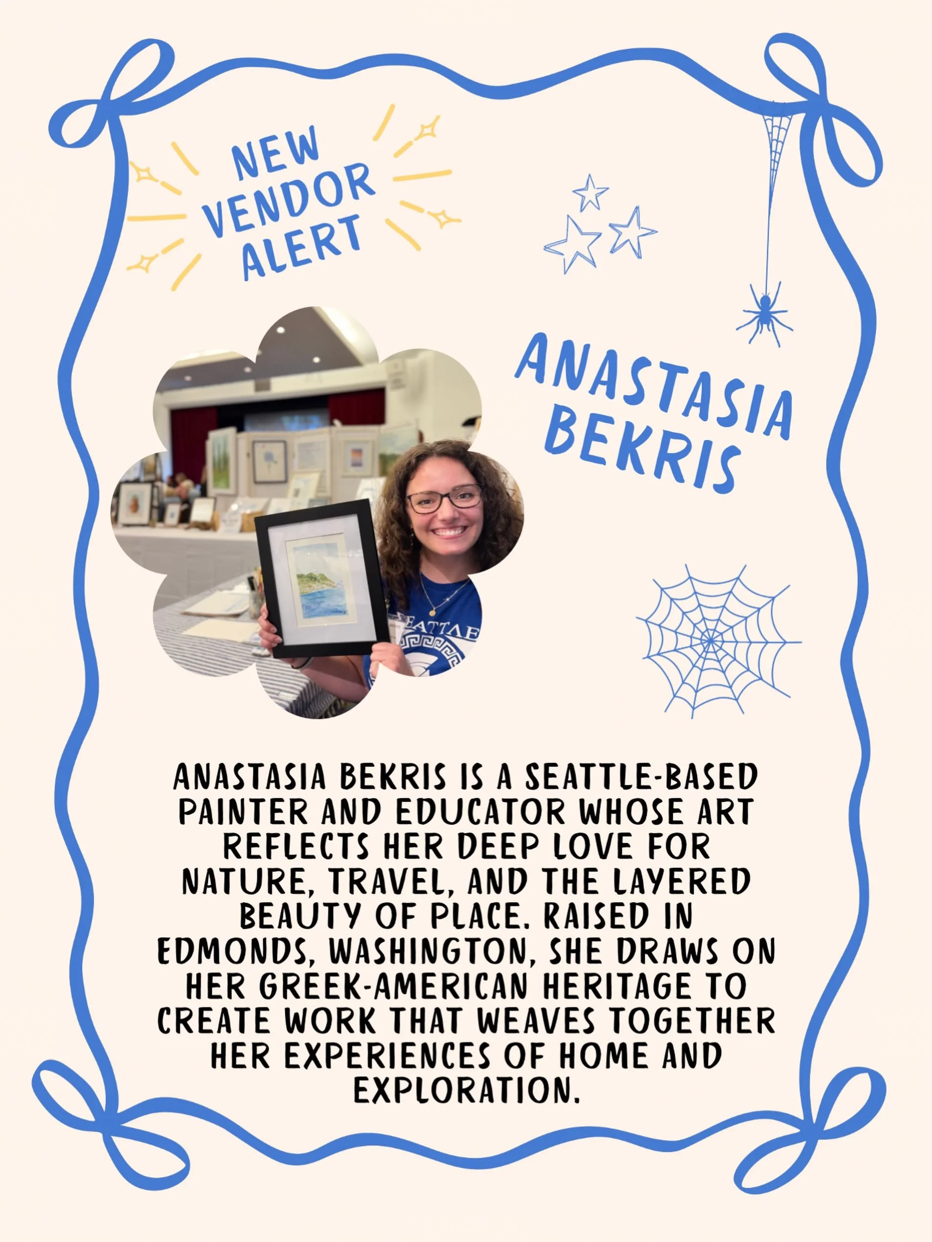 🖼️🖌️ New Vendor Alert! 🖌️🖼️

@anastasiabekris.studio will be joining us for our Halloween Harvest Market! 

Anastasia Bekris is a Seattle-based painter and educator whose art reflects her deep love for nature, travel, and the layered beauty of pl