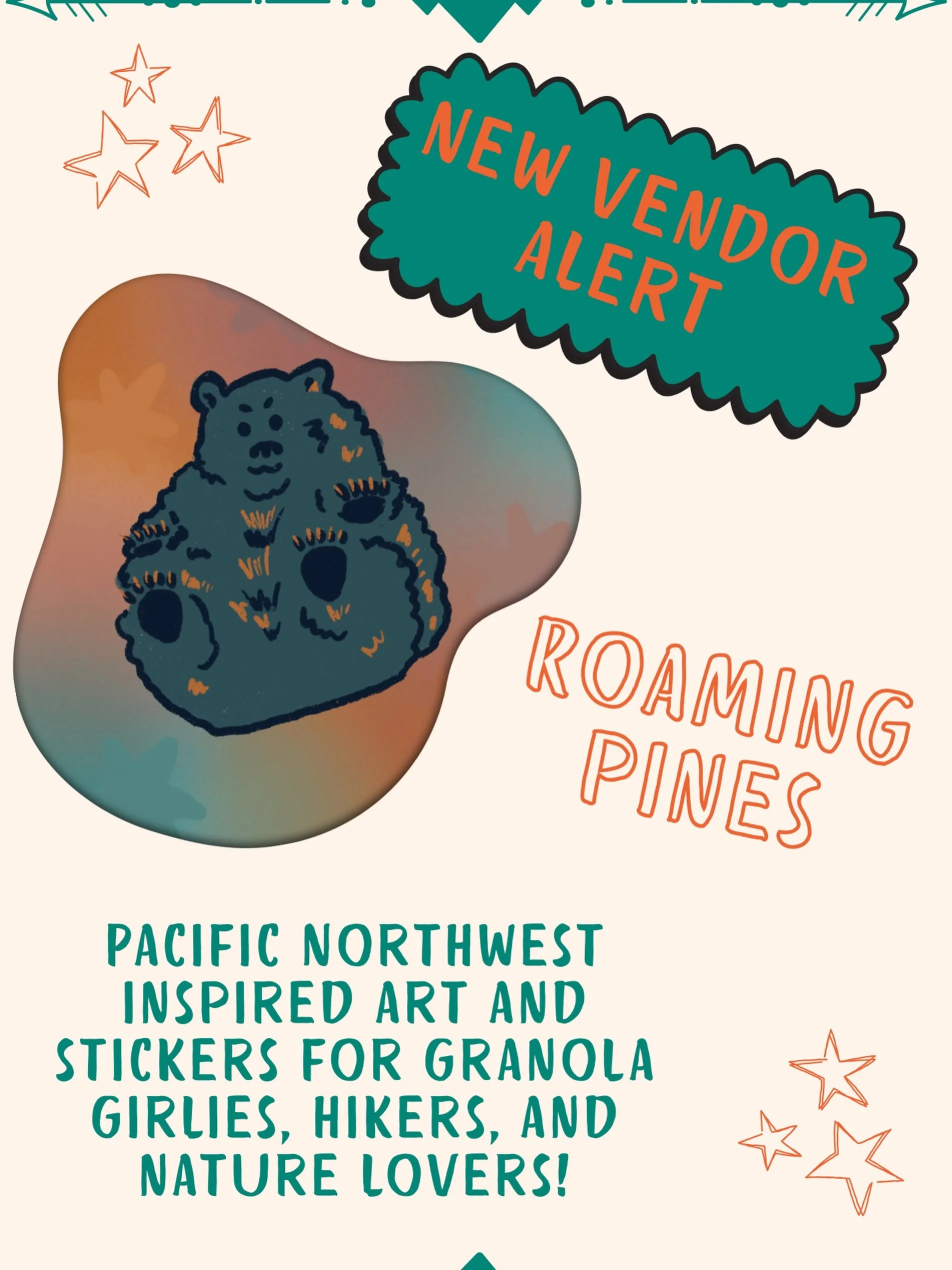 🐻🏔️ New Vendor Alert! 🏔️🐻

@roaming.pines will be joining us for our Fall Markets offering Pacific Northwest inspired art &amp; stickers. Having previously worked in National Parks, Lee never found art that quite matched their style &amp; decided