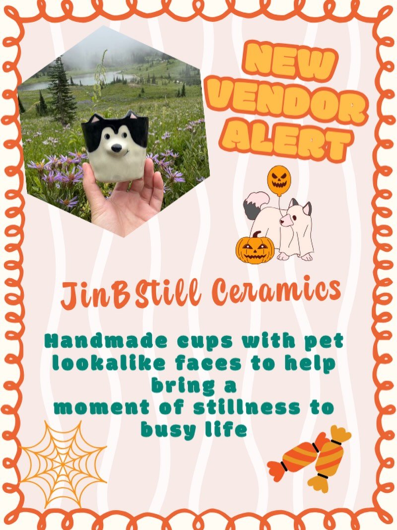 ☕🐾 New vendor alert! Meet @jinbstill_ceramic, bringing hand-built ceramics with a unique, irregular charm to the market. Their newest pieces are handmade cups with faces that look like your pets (yes, really!), made to bring a moment of stillness to