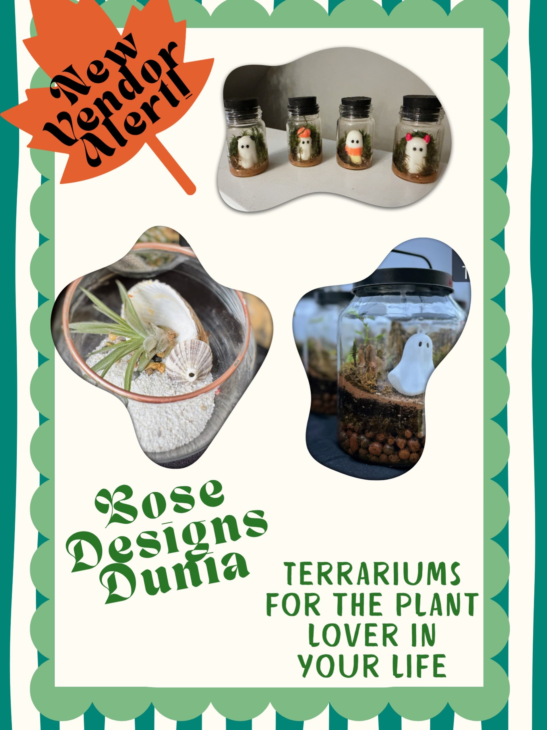 🌿🪴 Meet Bose Designs Dunia!🪴🌿

Bring a piece of nature into your home with a handmade terrarium. Each one is its own little world of green, perfect for brightening up a desk, a windowsill, or a bookshelf. They also make a thoughtful gift for the 
