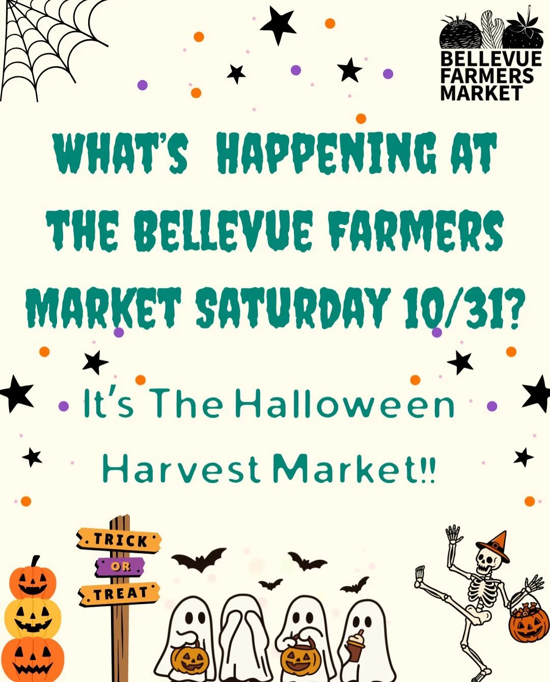🎃🍂 Just two days until the Bellevue Farmers Market Halloween Harvest Market! 🍂🎃 

You&rsquo;ll find lots of familiar faces to shop with, plus a few new ones we can&rsquo;t wait for you to meet. Grab your best family-friendly costume (pups too!) a