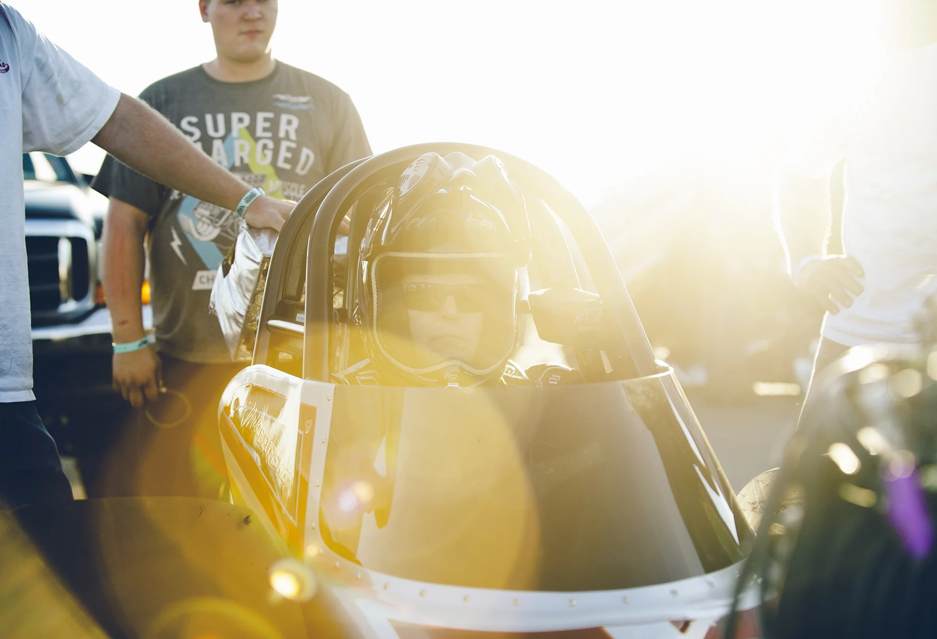 Mike Buersken of Redding, gets ready for a test run in his Pro Dragster.