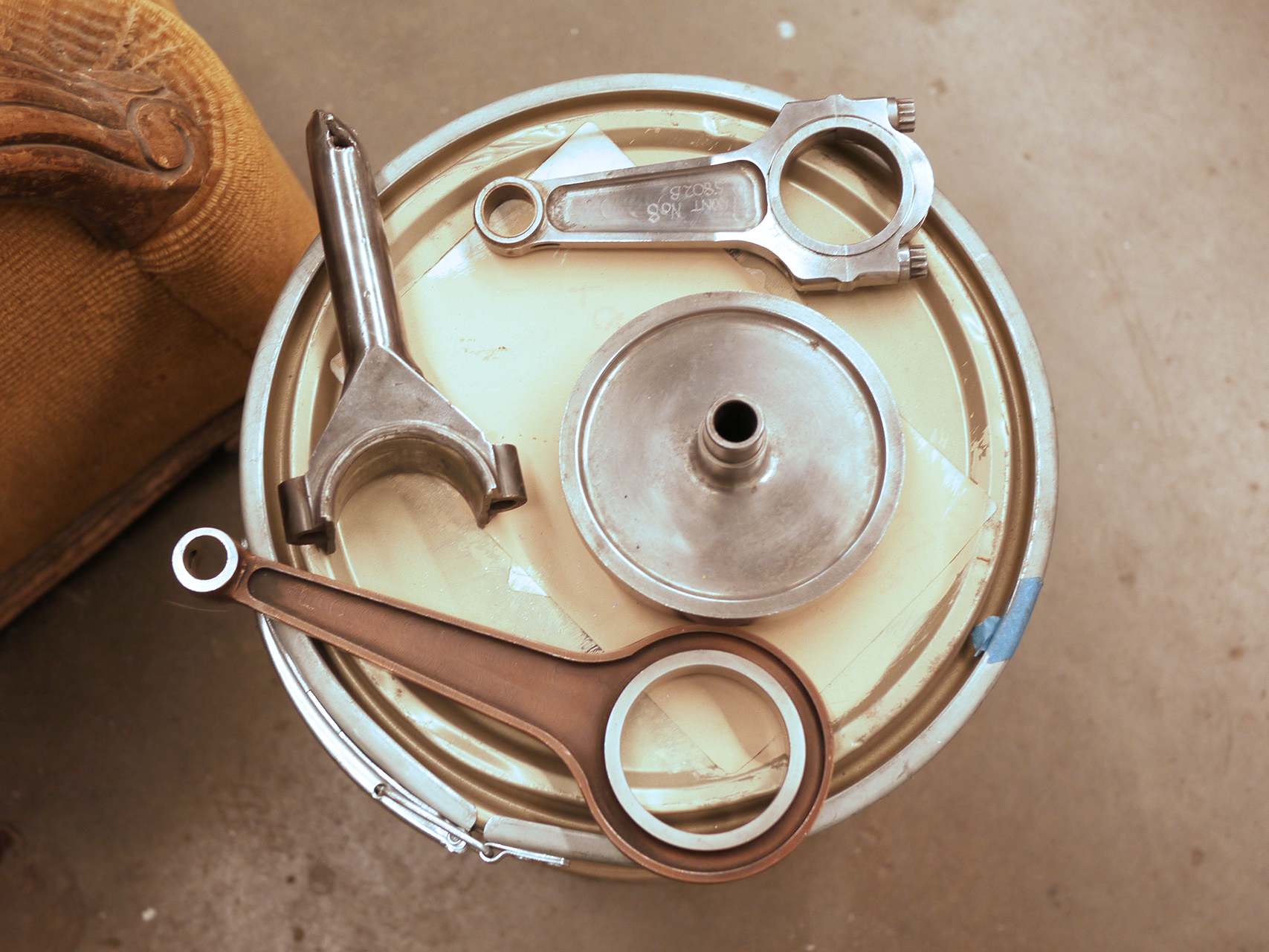Bugatti, Miller and Weslake connecting rods from Long's collection of rare metal.