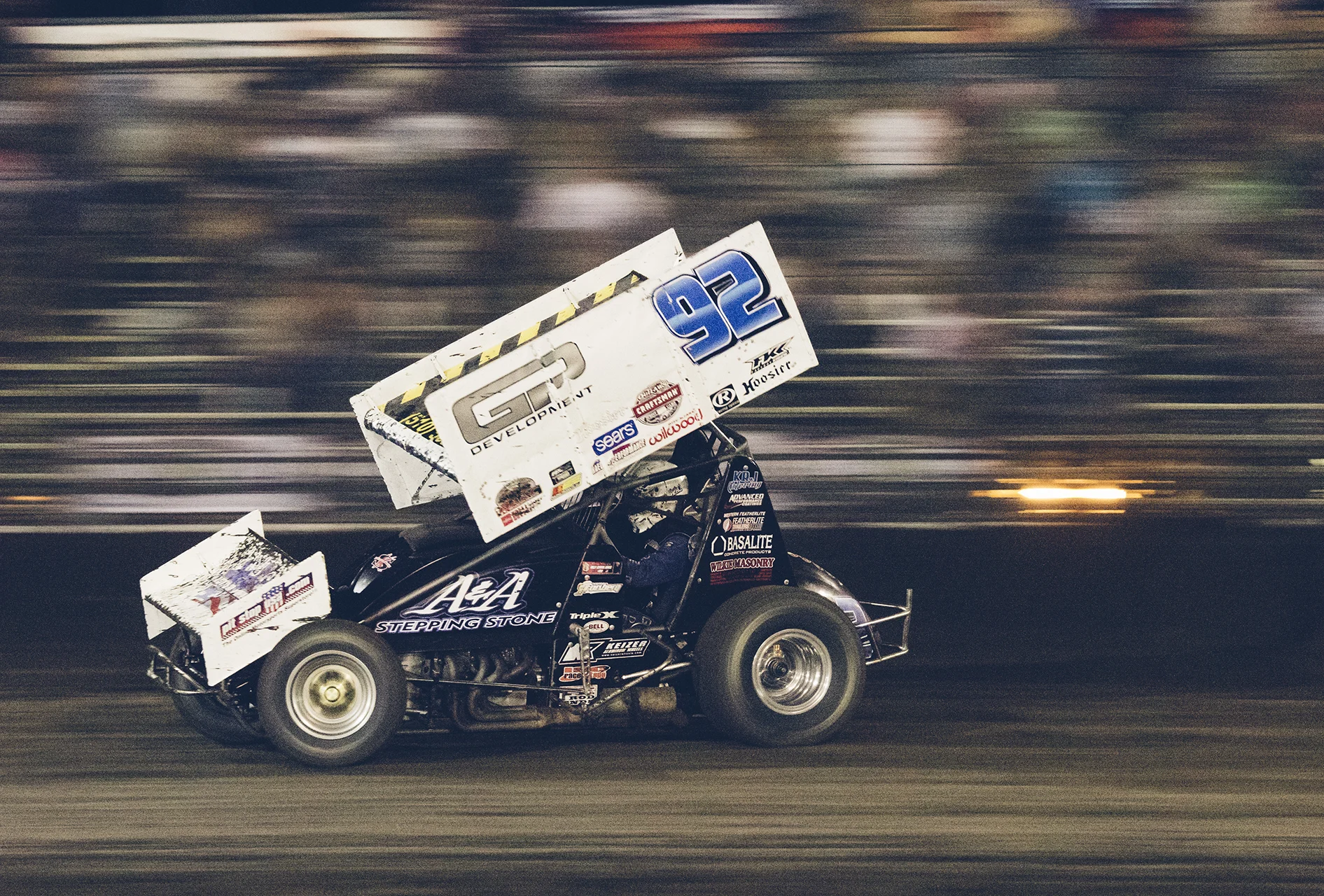 Andy Forsberg drives the A&A Stepping Stone/Forsberg Racing 410 winged sprint at Chico, 2017.