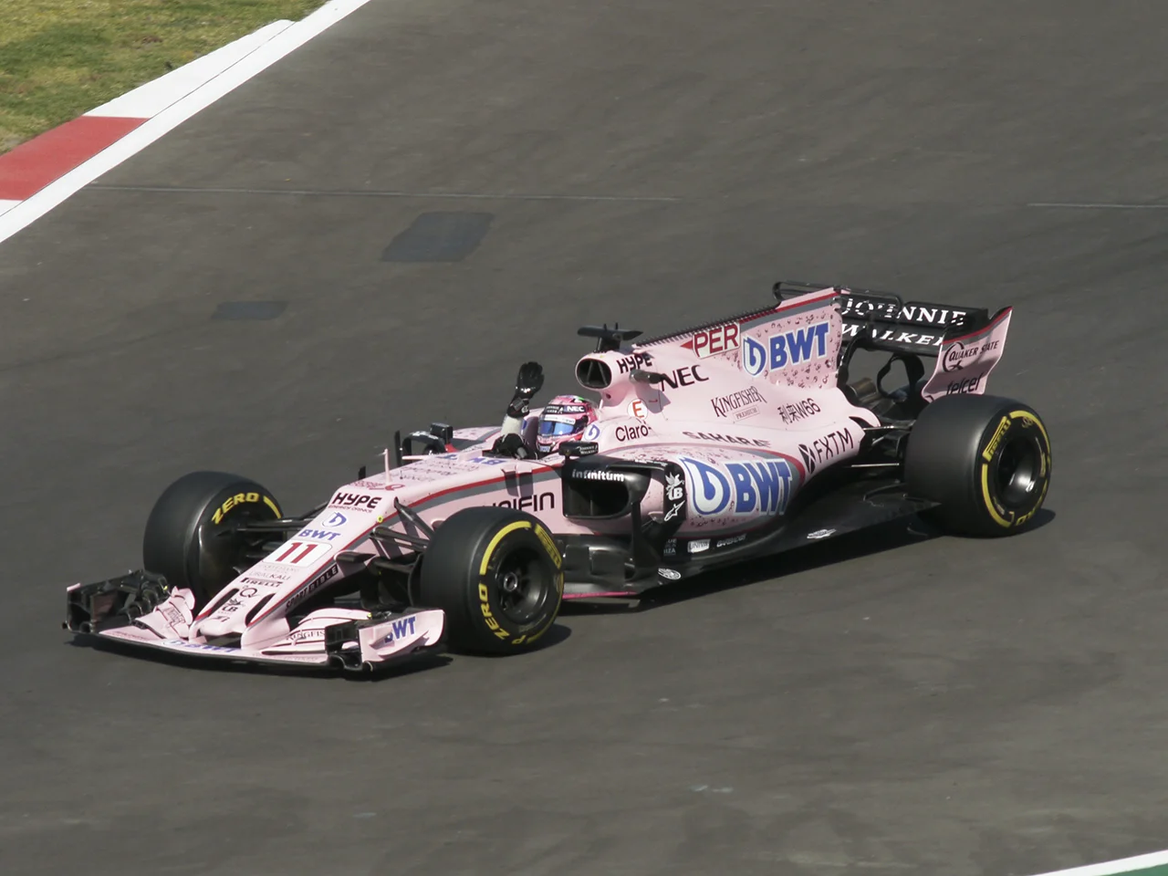 Sergio "Checo" Perez Waves to the crowd after qualifying.