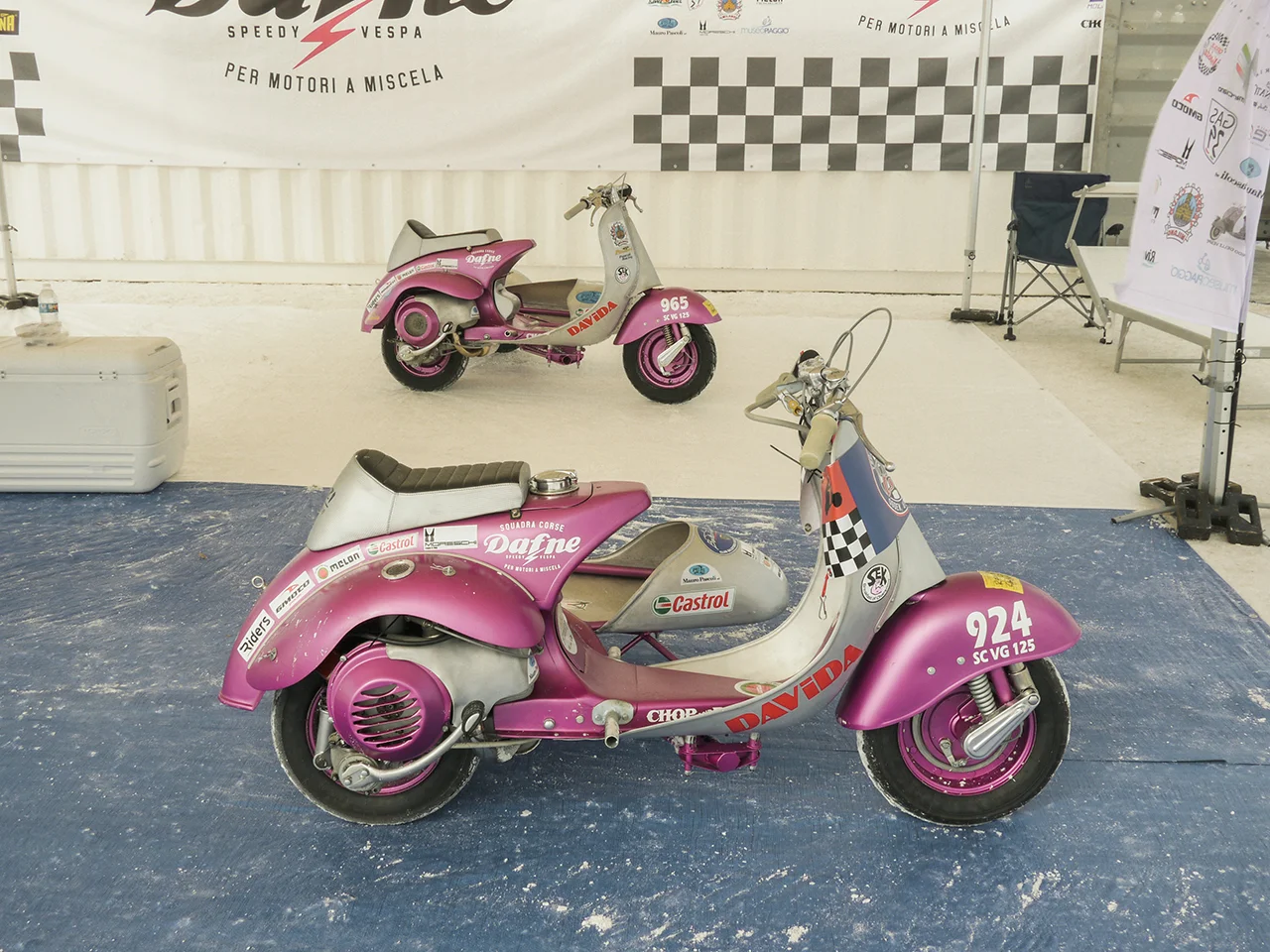 Team Dafne brought the first Vespas to be raced at Bonneville all the way from Italy. The alloy bodywork is just amazing.