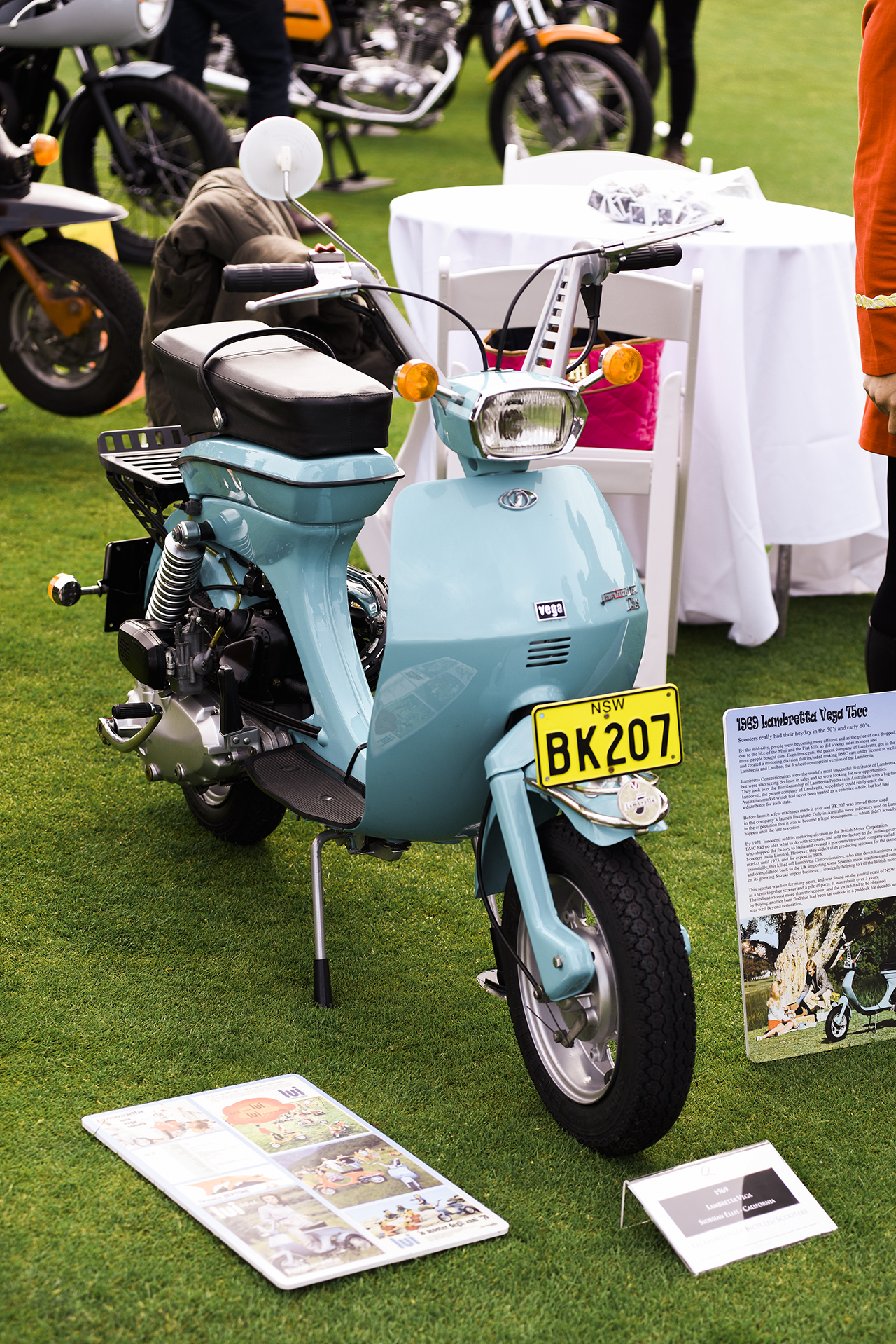 The Lambretta Vega with all its documentation. Note the killer ventilated handlebars. It won the award for best scooter.
