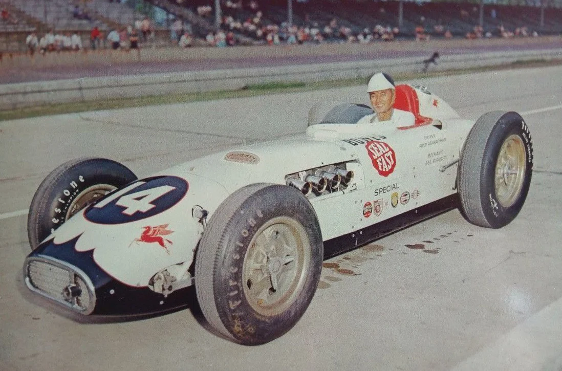Fred Agabashian in George Bignotti’s Bowes Seal Fast Kurtis Kraft Special at the 1957 Indianapolis 500.