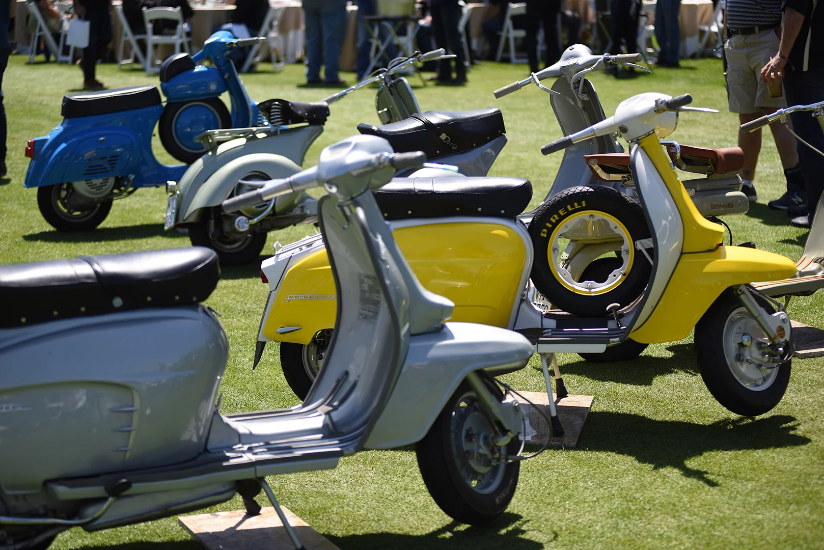 Scooters are a big part of the Quail Motorcycle Gathering. These Vespas and Lambrettas are part of the Gianluca Baldo collection.