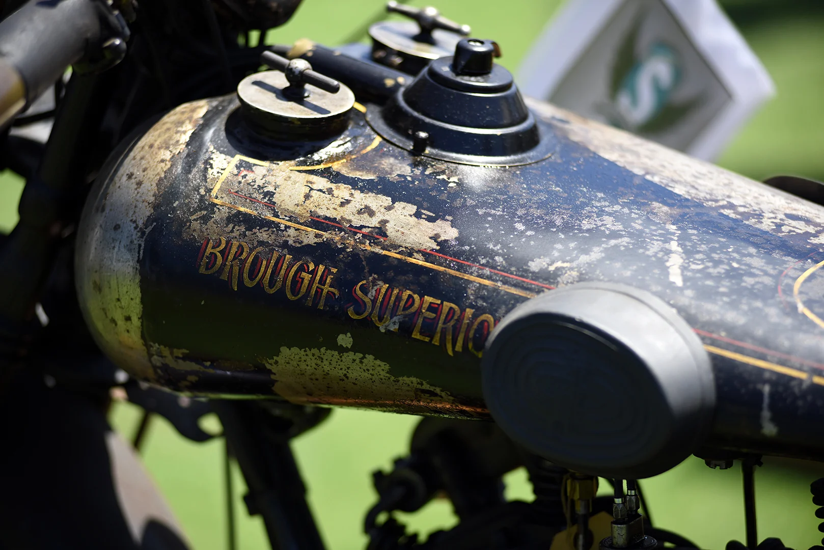 The Brough Superior was a bespoke machine. Each aspect of the motorcycle was specified by the customer including the detailing and lettering. The original condition of this machine is a joy to behold. They are only original once.