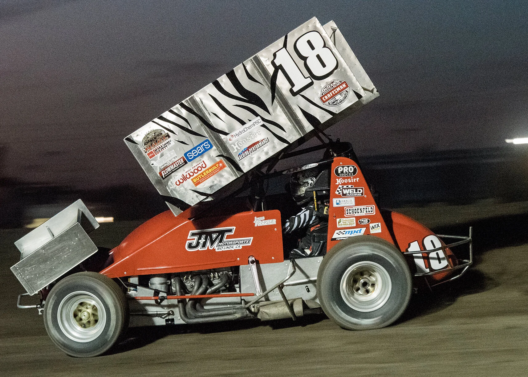 Jenna Frazier driving the Paniagua 410 sprint car at Stockton, 2018.