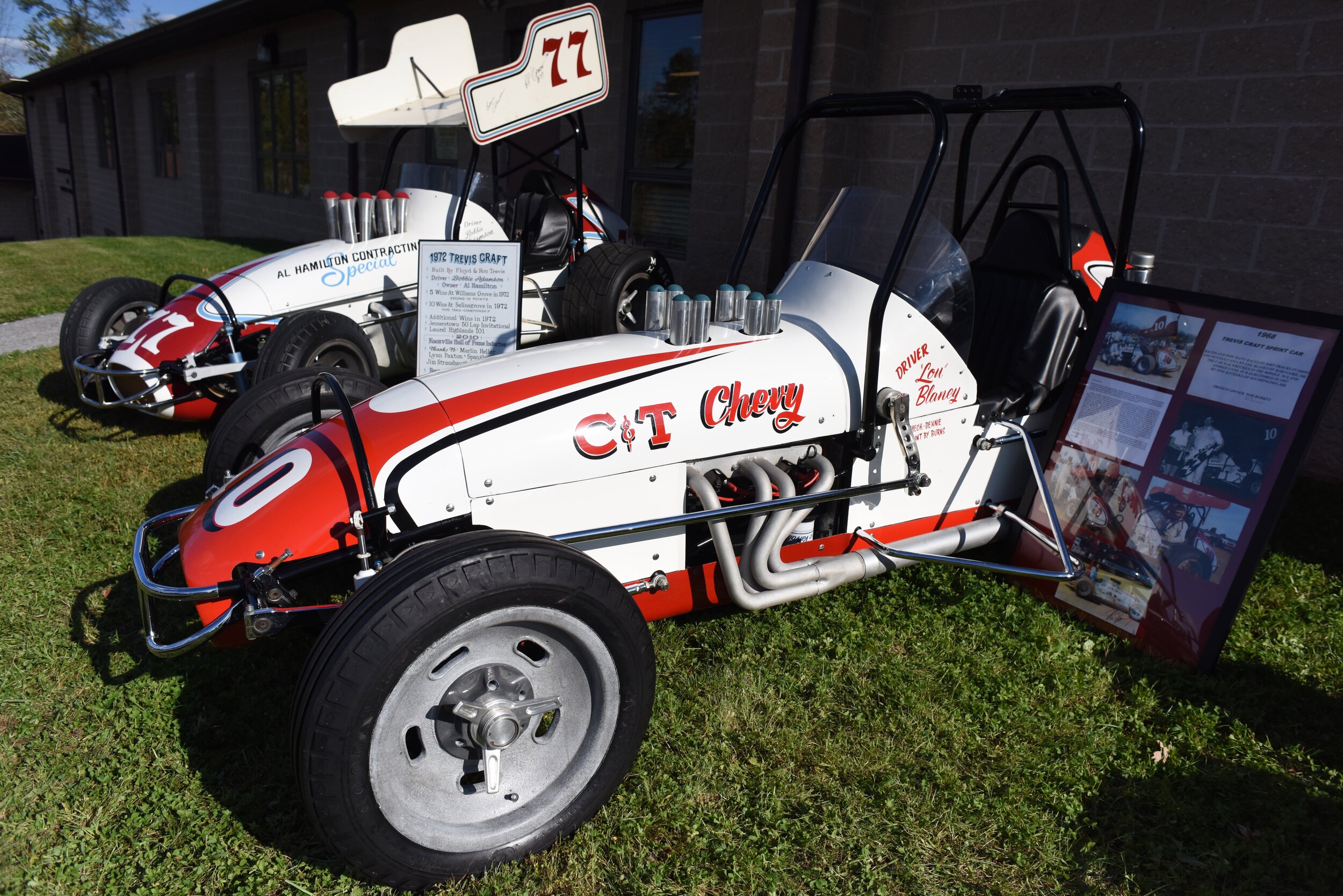  The transition from non-wing to wing took place at the end of the sixties and early ‘70s. Two Trevis Craft sprinters on display for the Trevis Race Car Reunion.  The museum hosts racing related events all year long. 