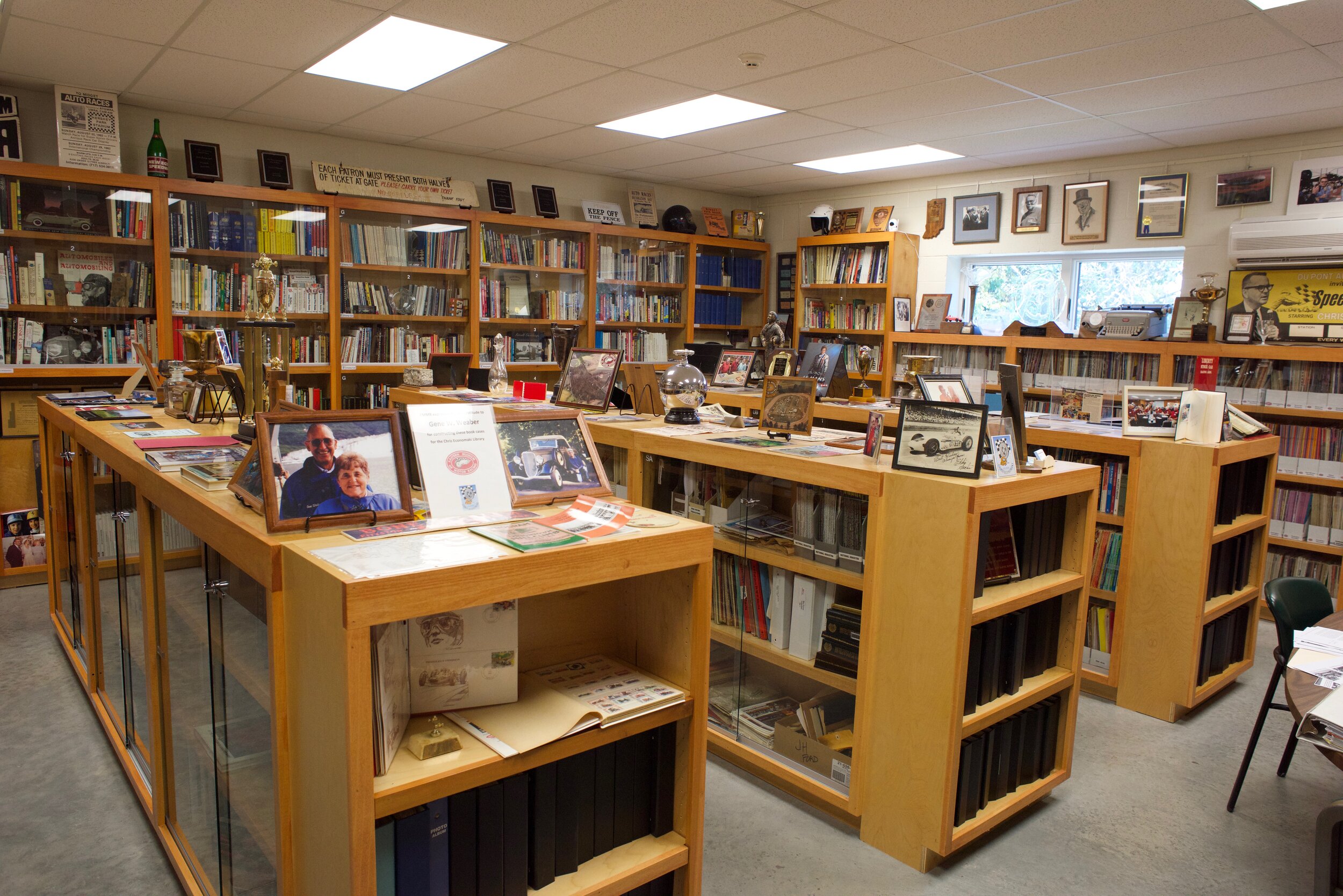  The research library at the Eastern Museum of Motor Racing has an impressive collection of books, photos and racing related papers. 