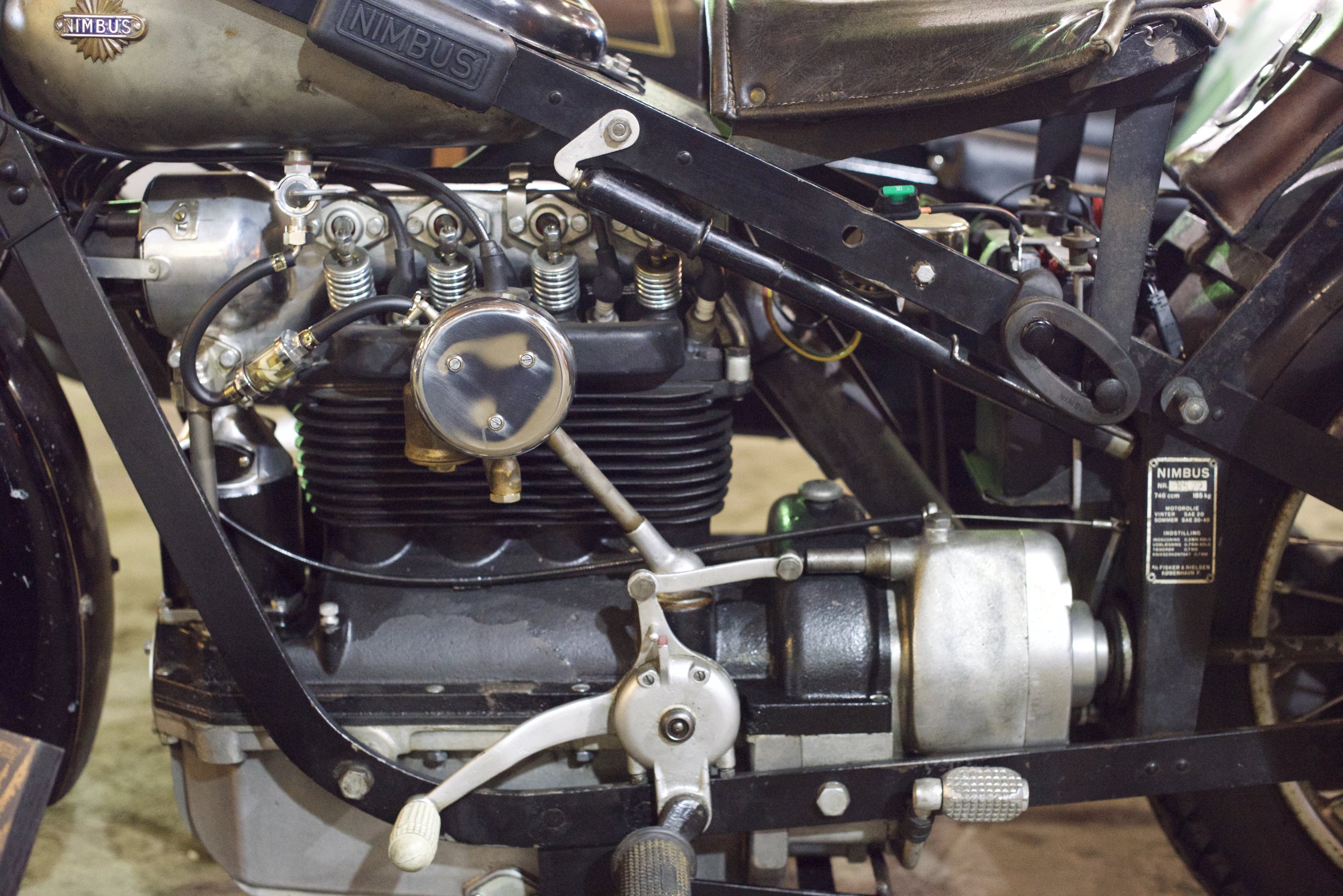 The engine of a pre-war Nimbus four cylinder outfit. 