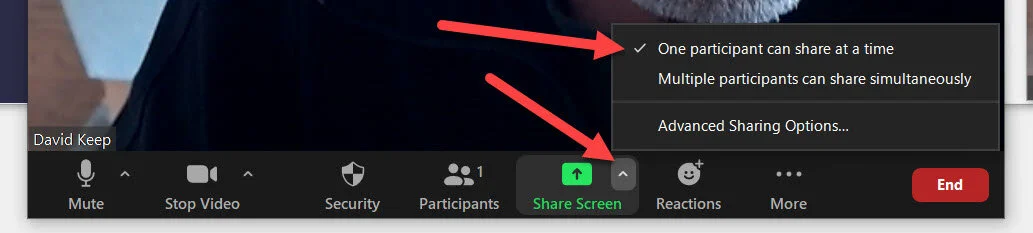 To be able to tick the boxes make sure “One participant can share at a time” is selected