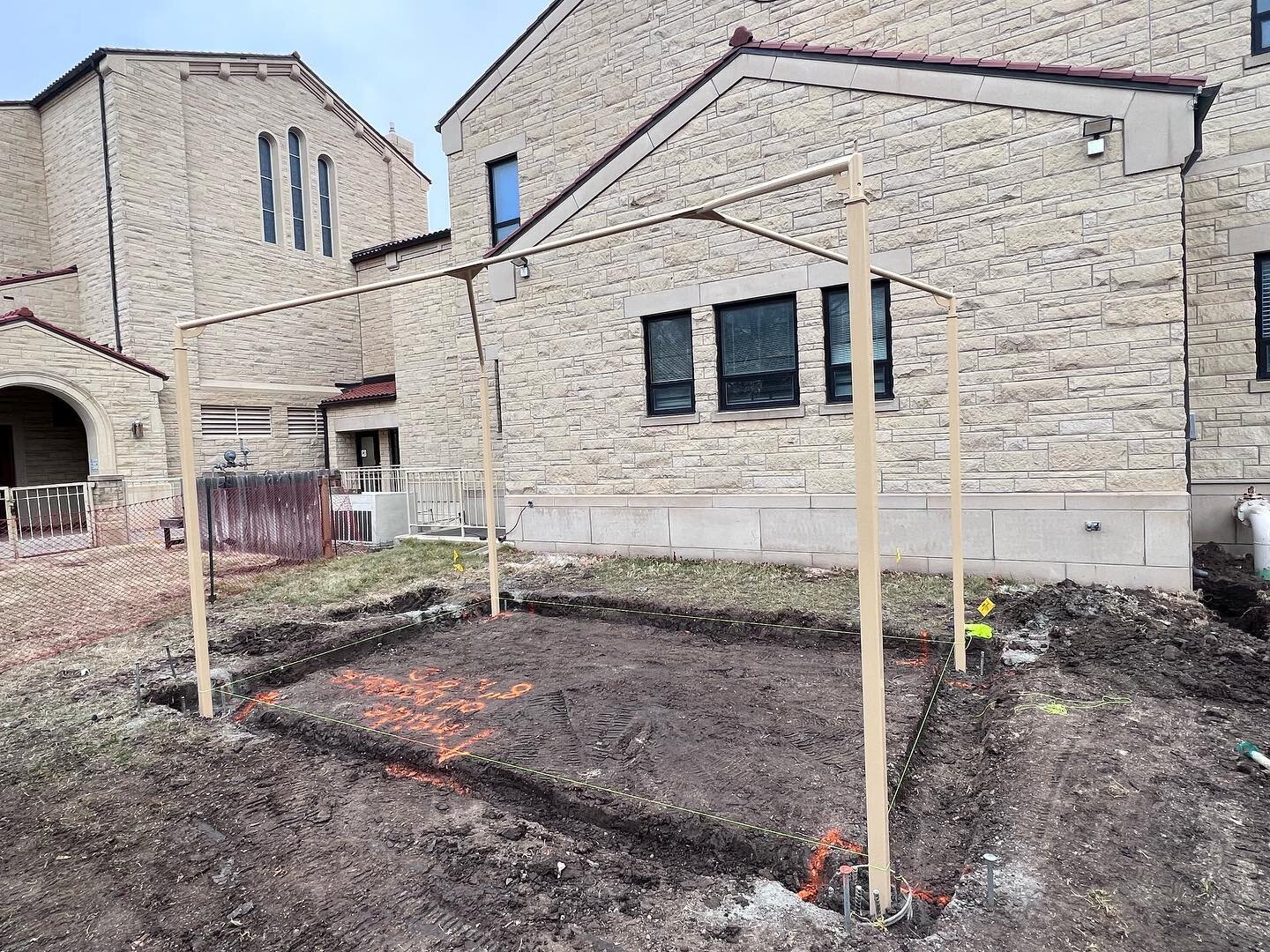 Shade Structure at East Heights Methodist Church. This will get a concrete curb poured and we will lay artificial turf inside the border. We will post some final photos when it&rsquo;s completed.