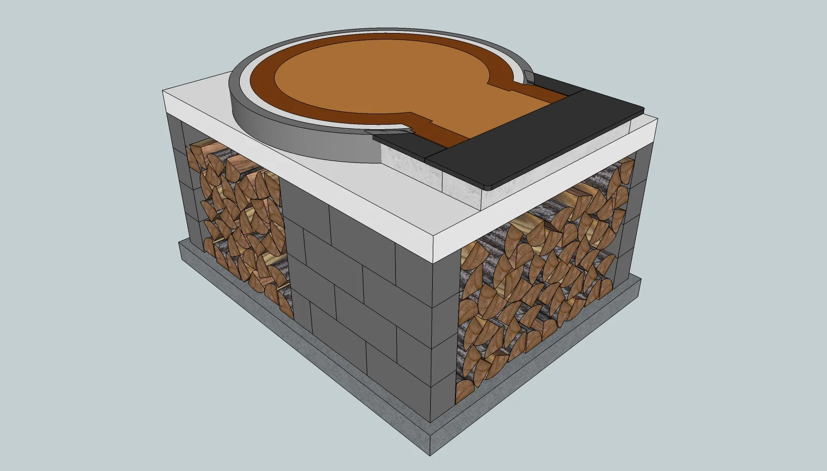 D105 Straight Stand with Side Opening Need some more firewood storage? This layout gives you space for more than 50ft³ of firewood with a clever opening in the side.