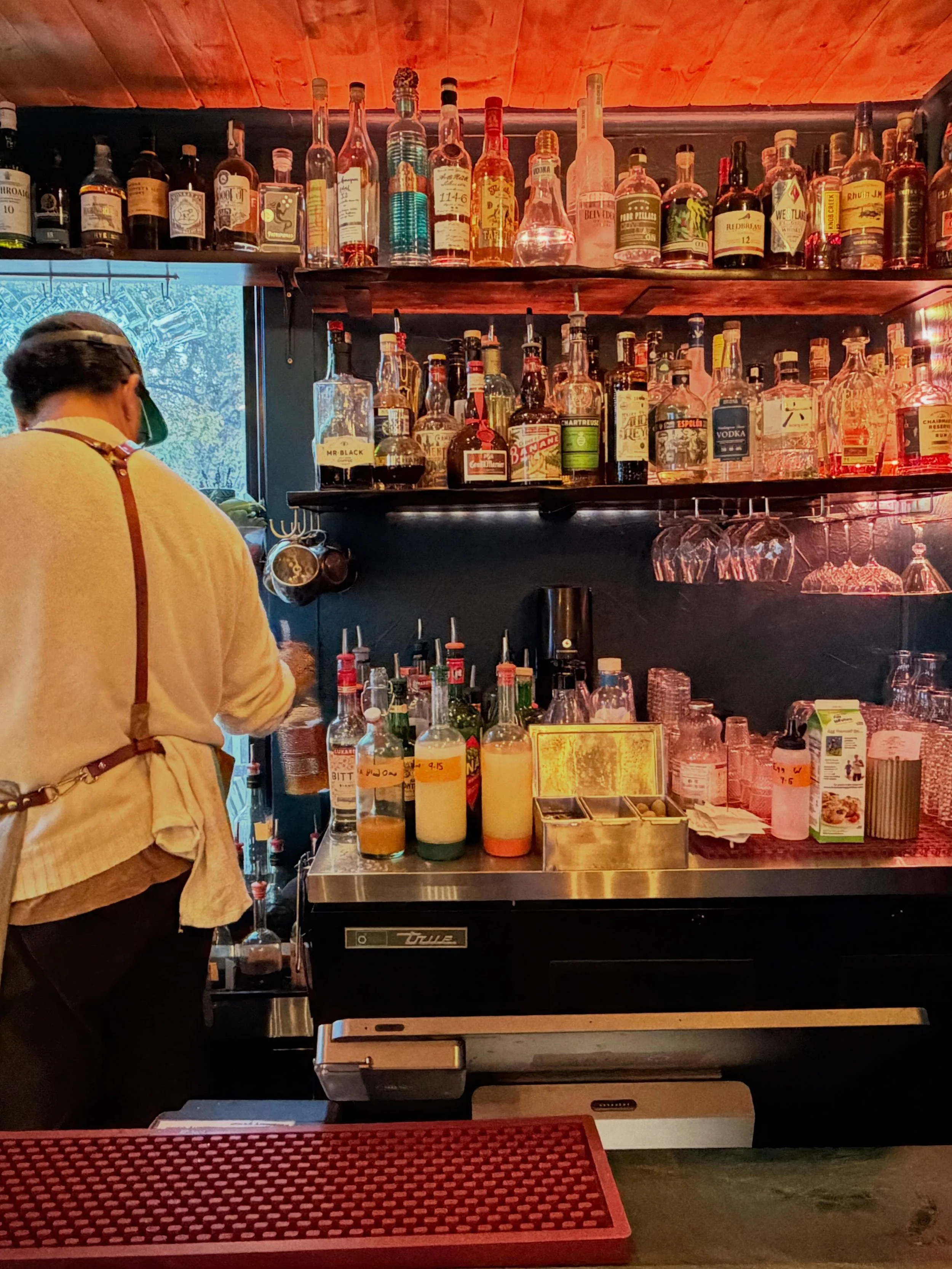 I sat at the counter and chatted with two friendly locals and mixologist, Nate. 

The weather was still sunny and almost every outside garden seat was taken with groups enjoying what was left of a bright fall day. 

This ever-vibey lounge has been cr