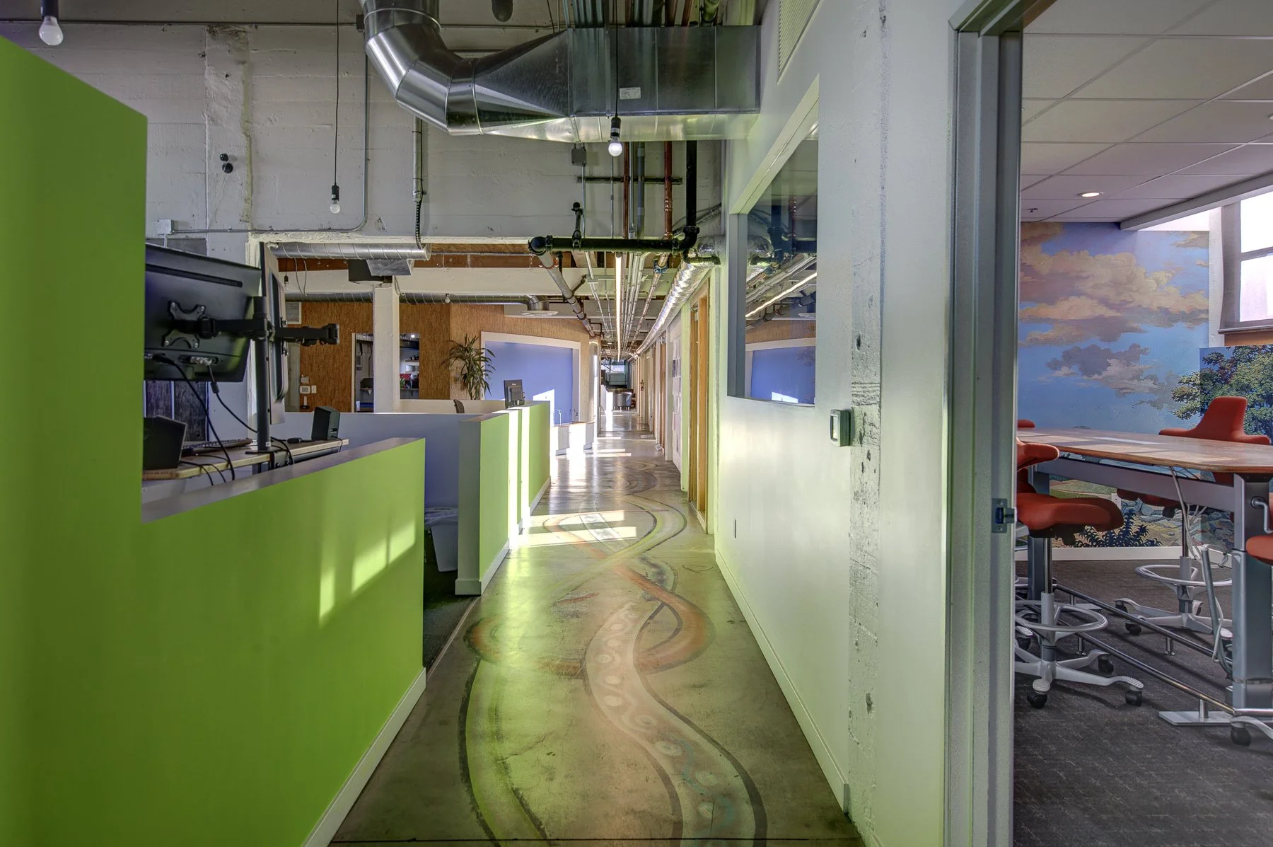  Commercial TI | Tenant Improvement | Office build out | SE Portland, Oregon.  Creative &amp; open office workspace in Industrial SE Portland.  This tenant improvement for  GRAYBOX , a Portland-based web design and marketing company, included colorfu