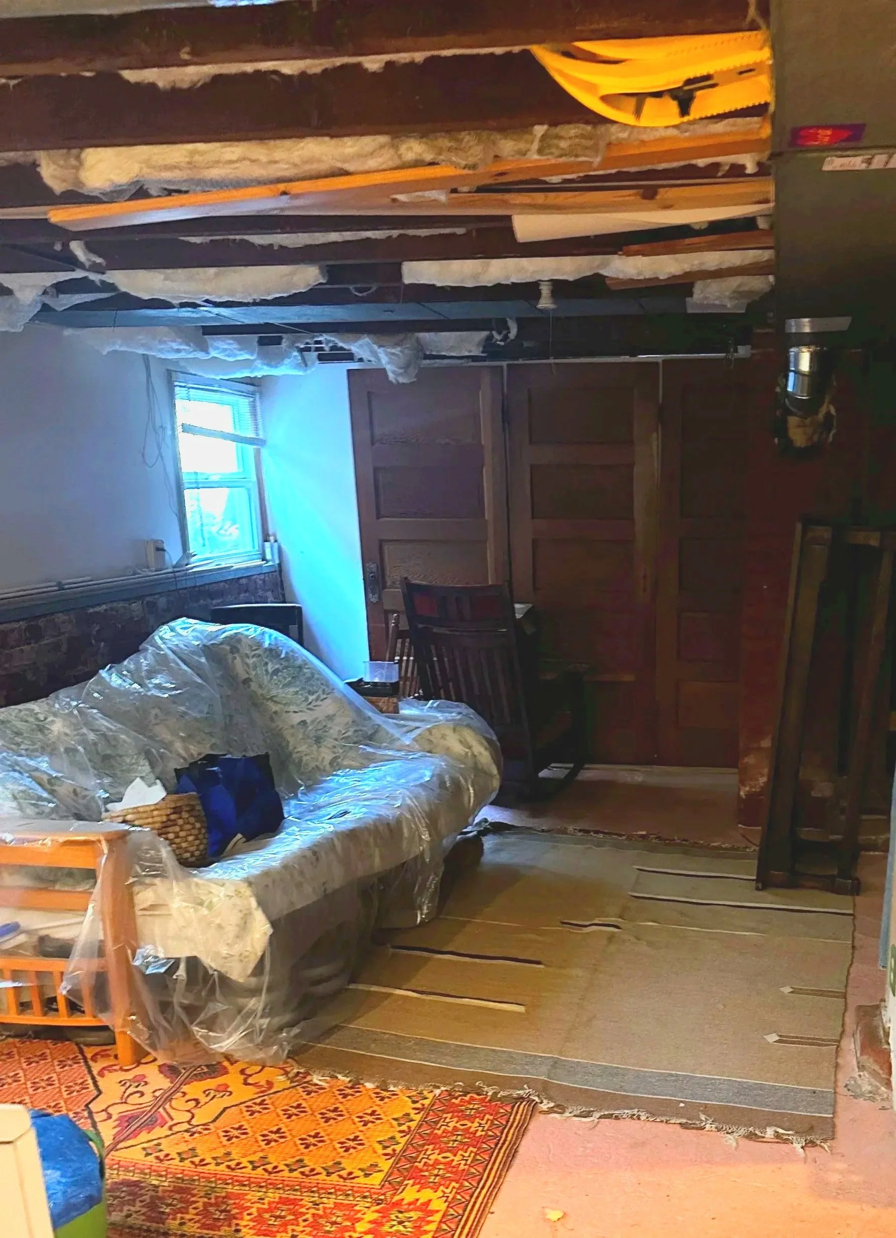 Dark unfinished basement