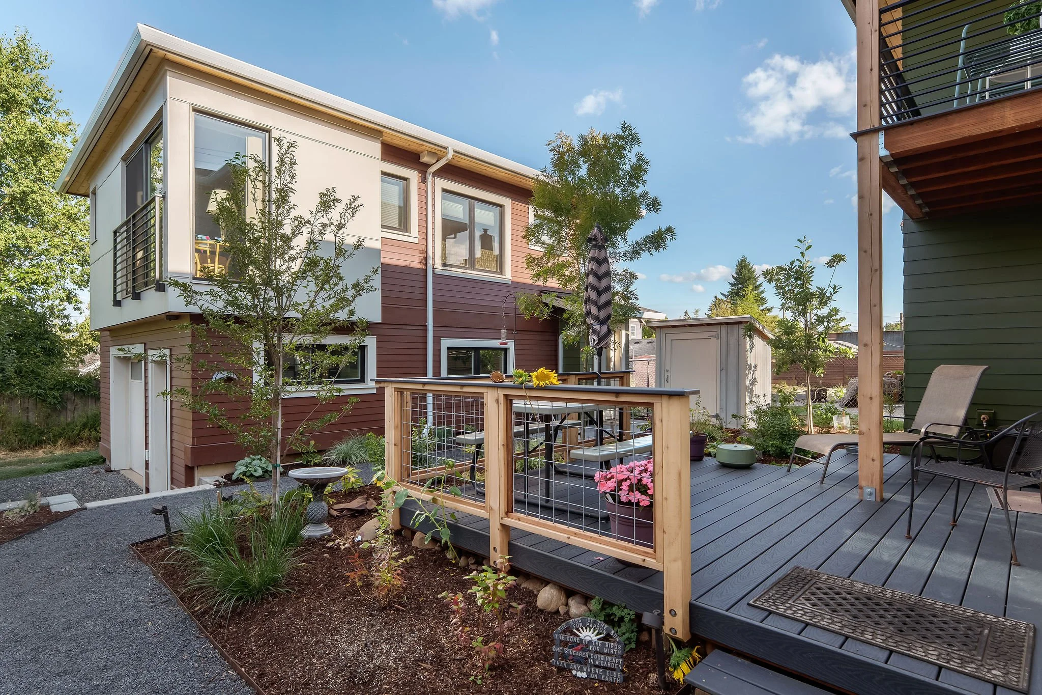 Each unit has al porch. This space is more private with views to shared spaces