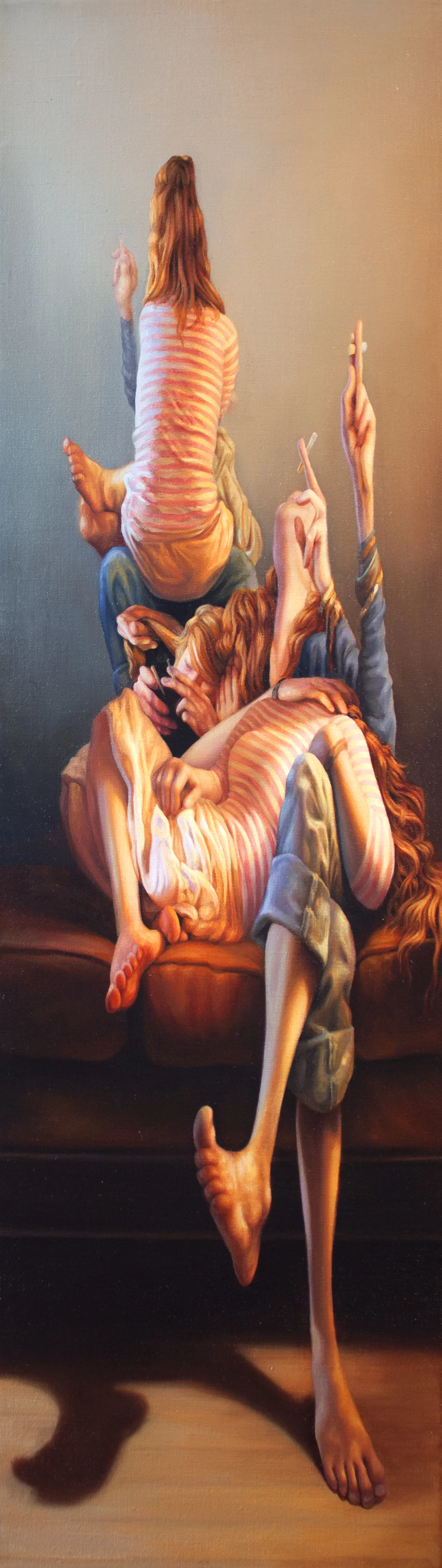 Smoking Redheads 8" x 28" Oil on Linen 2016