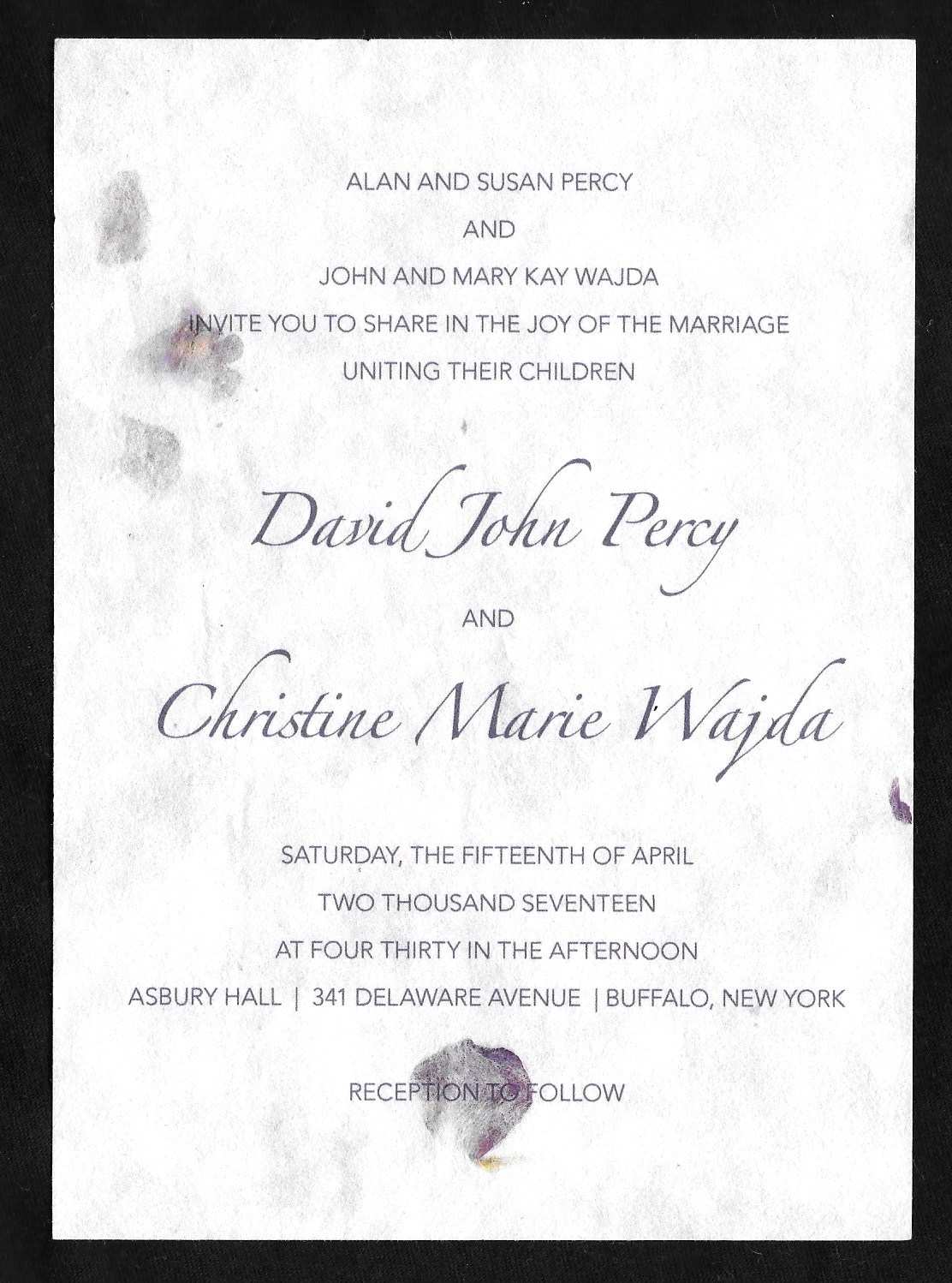 wedding invitations for David & Christine