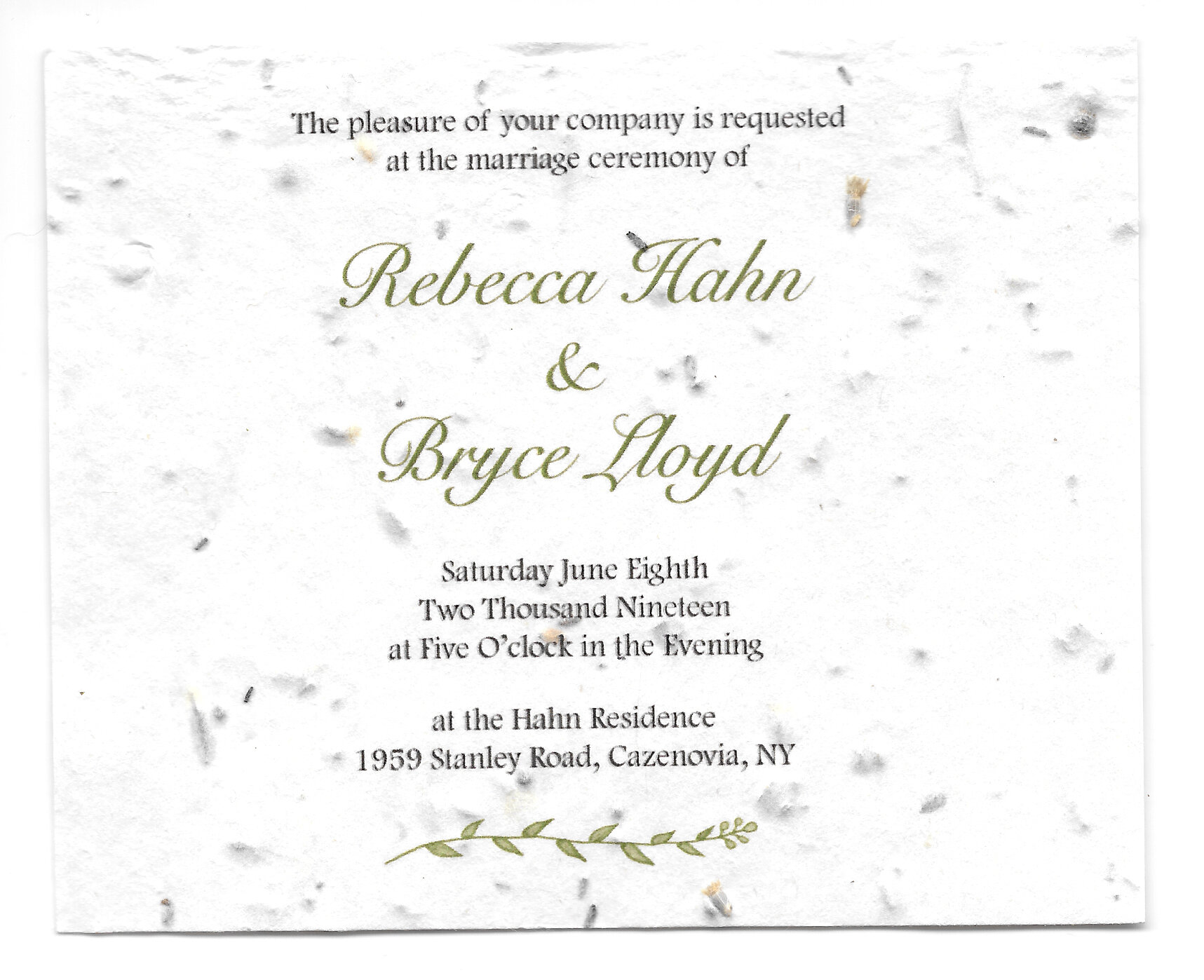 wedding invitation for Rebecca & Bryce