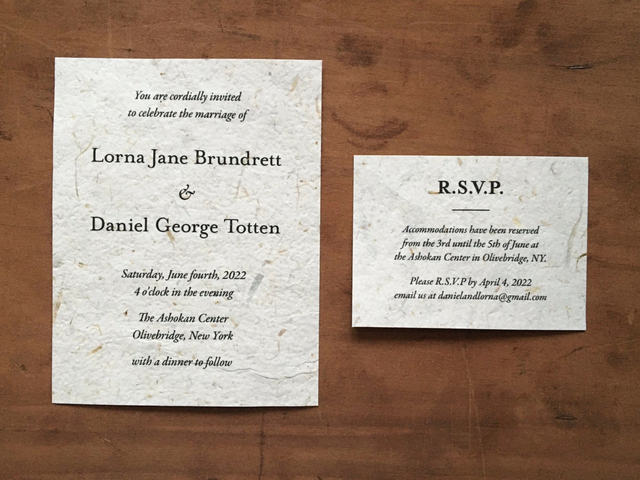 wedding invitations for Lorna & Daniel
