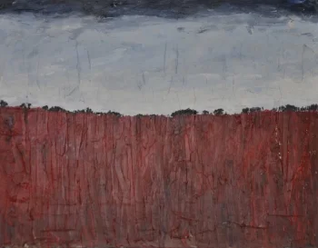 Poppy Fields red clouds trees bushes Giancarlo Ginocchio Atlanta semi abstract fine art trees mixed media acrylic oil paintings artwork red gcg painting pieces gallery ATL 