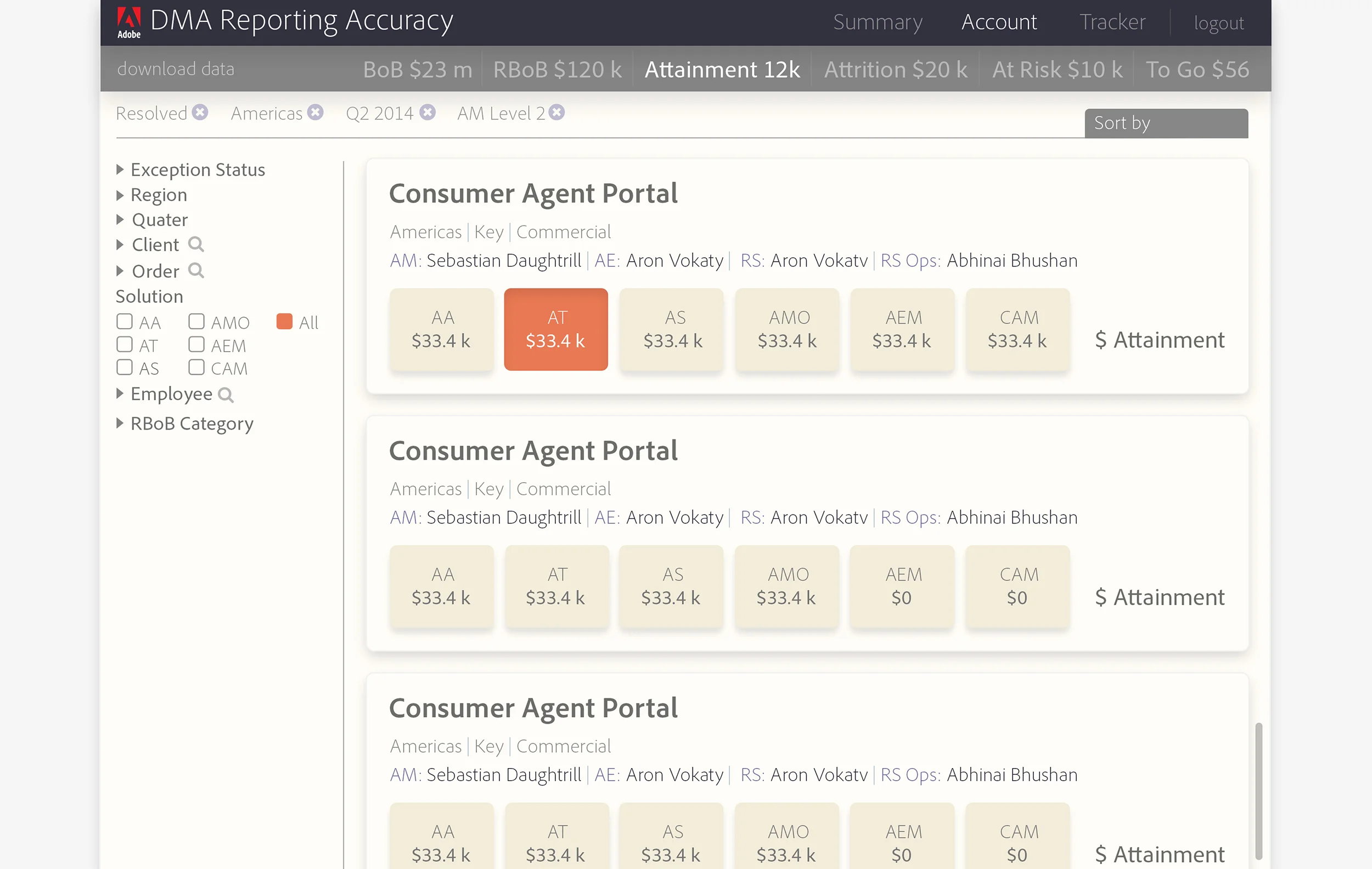   Final visual design of the "Account View"   