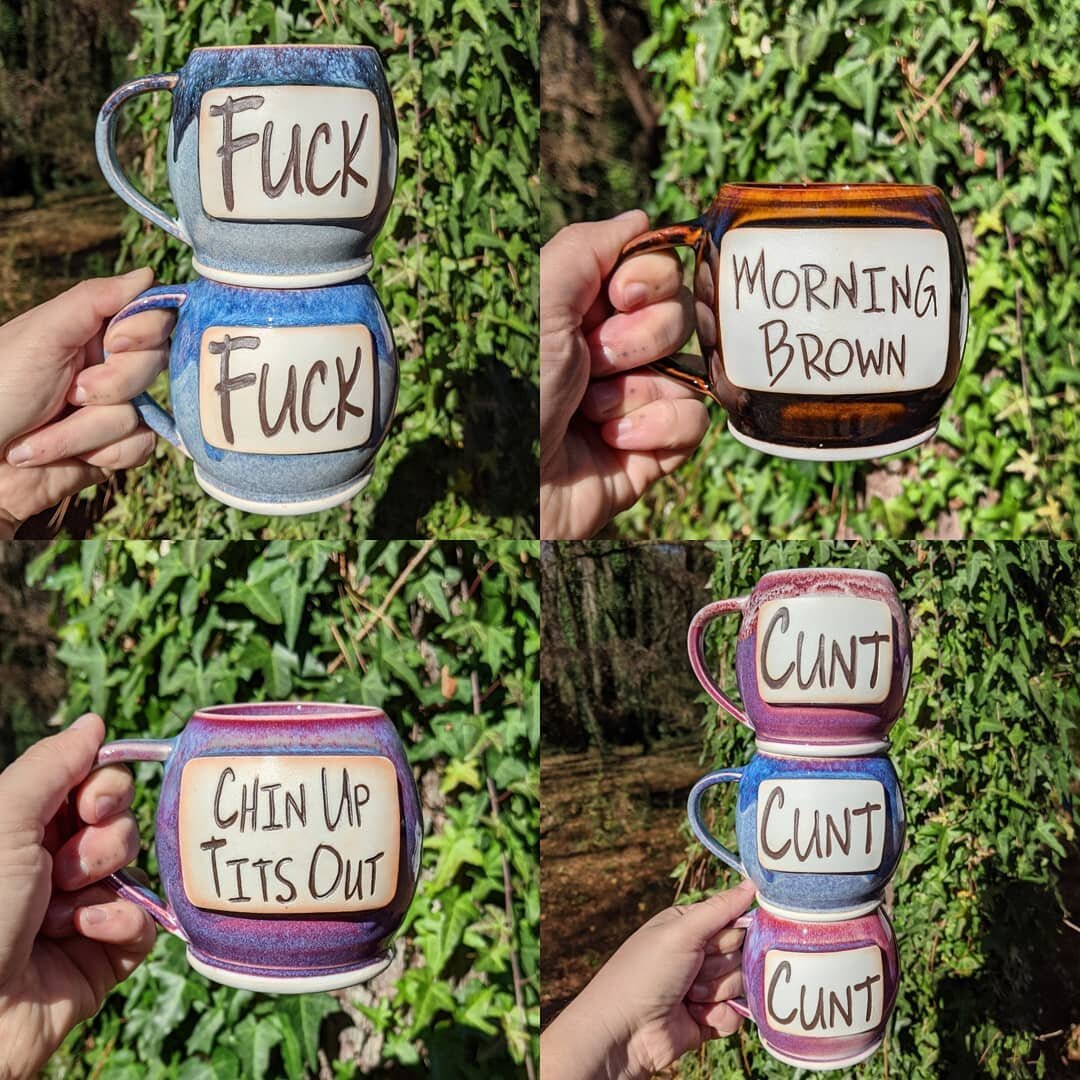 As I get started on a new round of words mugs, do y'all have any wonderfully vulgar or stupidly specific word/phrase suggestions? There's no right or wrong answers here. Show me your worst! 

#mug #coffeemug #coffee #handmade #ceramics #pottery #whee