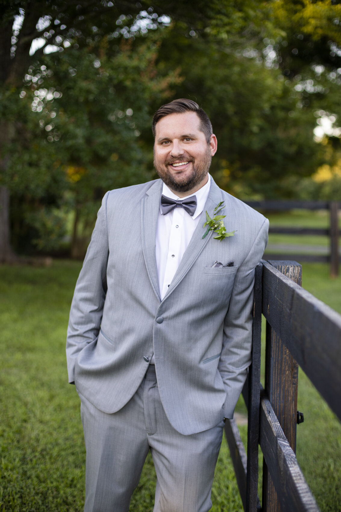  I have to admit I never would have thought to pick this soft, light grey tux.  However it worked so perfectly for this hot summer day and also made the groom look so dapper and chic!  Kathy at Mitchell’s Tuxedos REALLY knows her stuff.   