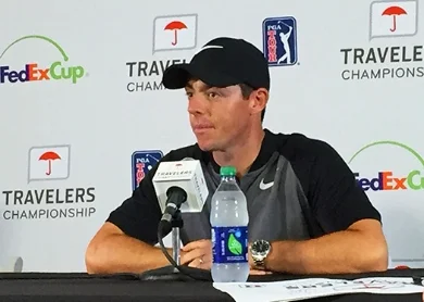 Rory McIlroy speaks to the media Wednesday.