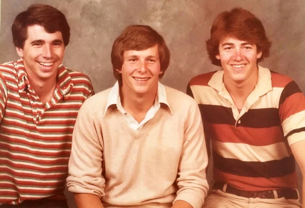 College pals in the '80s: Pete Wofford, Rick Gilbert, the author (I always liked that shirt!).