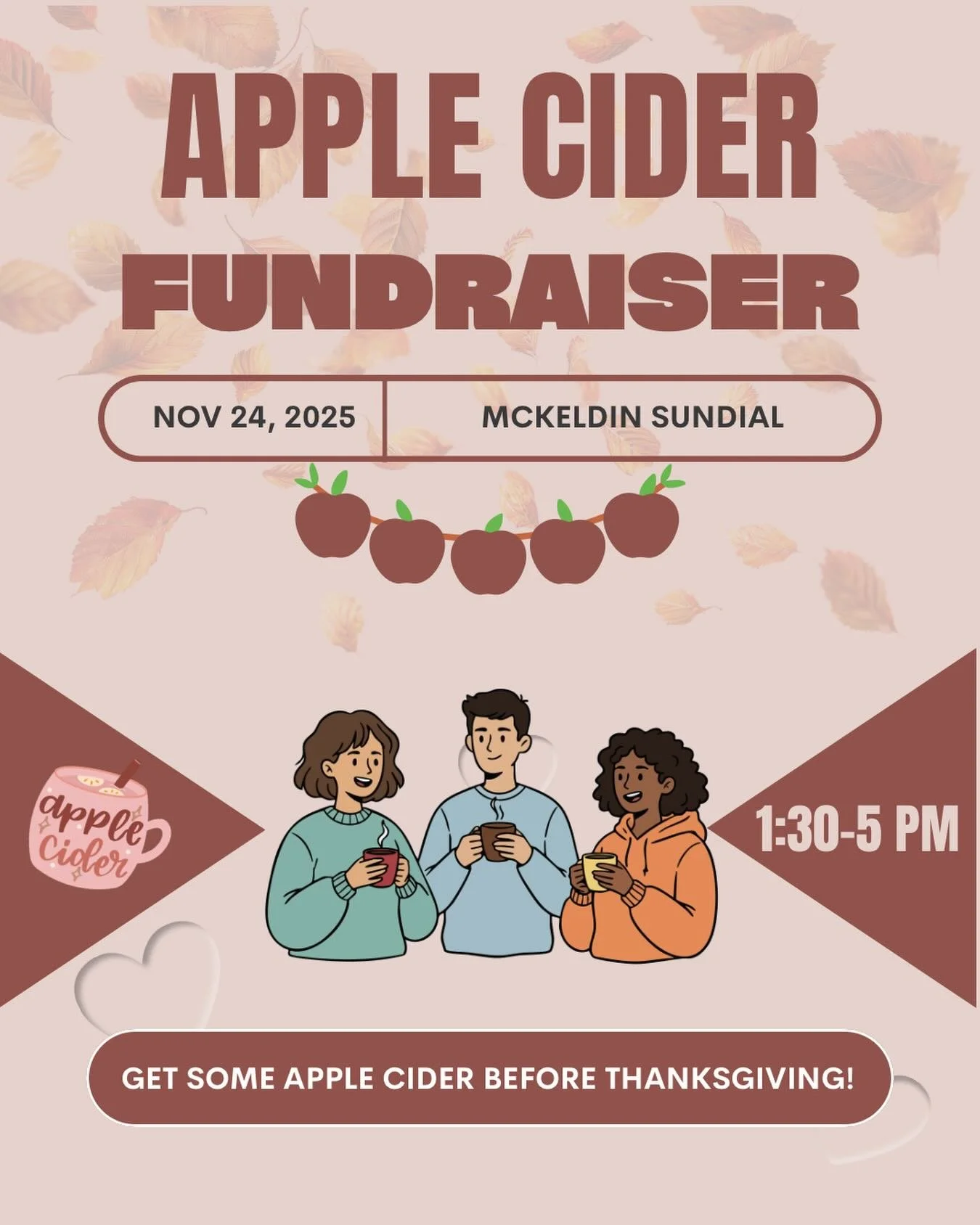 Hey everyone, get ready for our last fundraiser of the semester! We&rsquo;ll be doing an Apple cider fundraiser between 1:30 and 5 pm today at the McKeldin sundial! Come out and support MD Beta before the break!