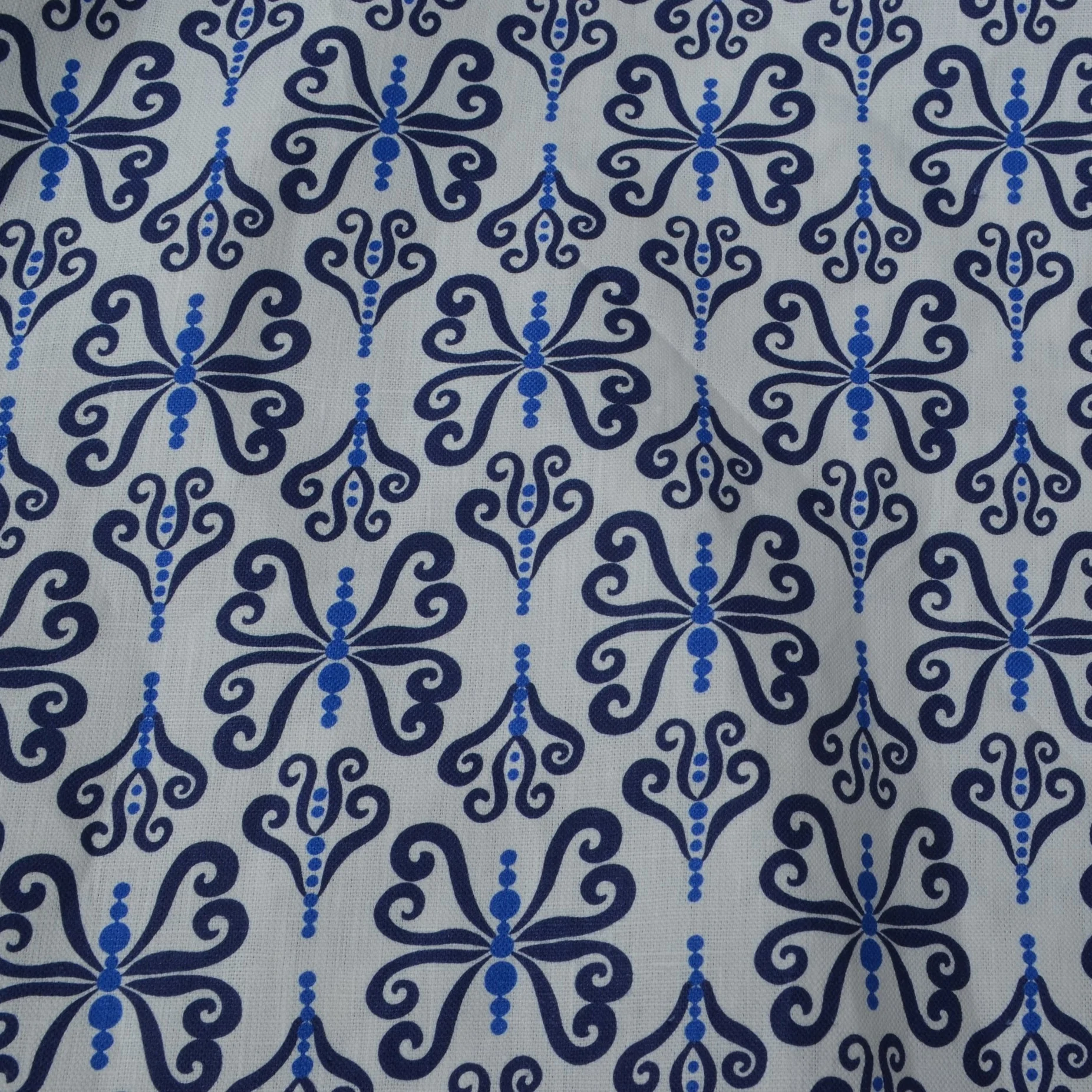 Butterfly Curls Fabric - White/Royal/Navy
