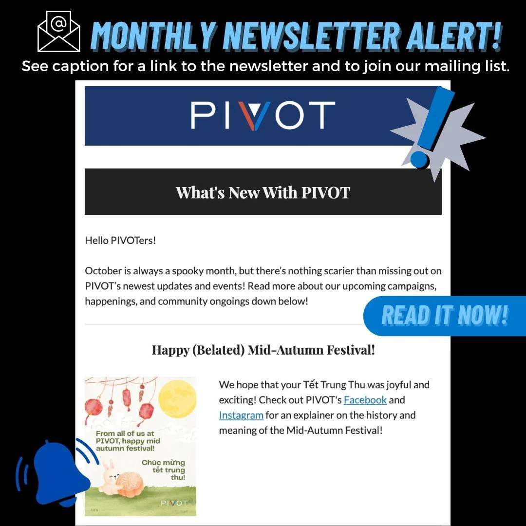 ‼️ MONTHLY NEWSLETTER ALERT ‼️

Our October newsletter has been sent out! Make sure to check your inboxes to get the latest PIVOT news and updates. View the newsletter at bit.ly/PIVOT-octnews2025.

Not subscribed to our newsletter? Make sure to do so