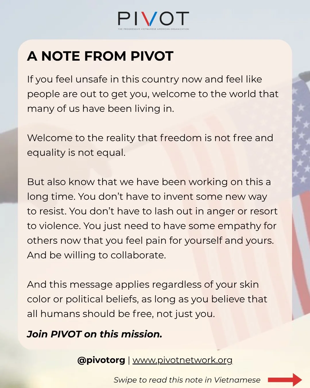 Read this note from PIVOT on the current state of safety in our country for marginalized communities, and join PIVOT on our mission to turn the tide.
