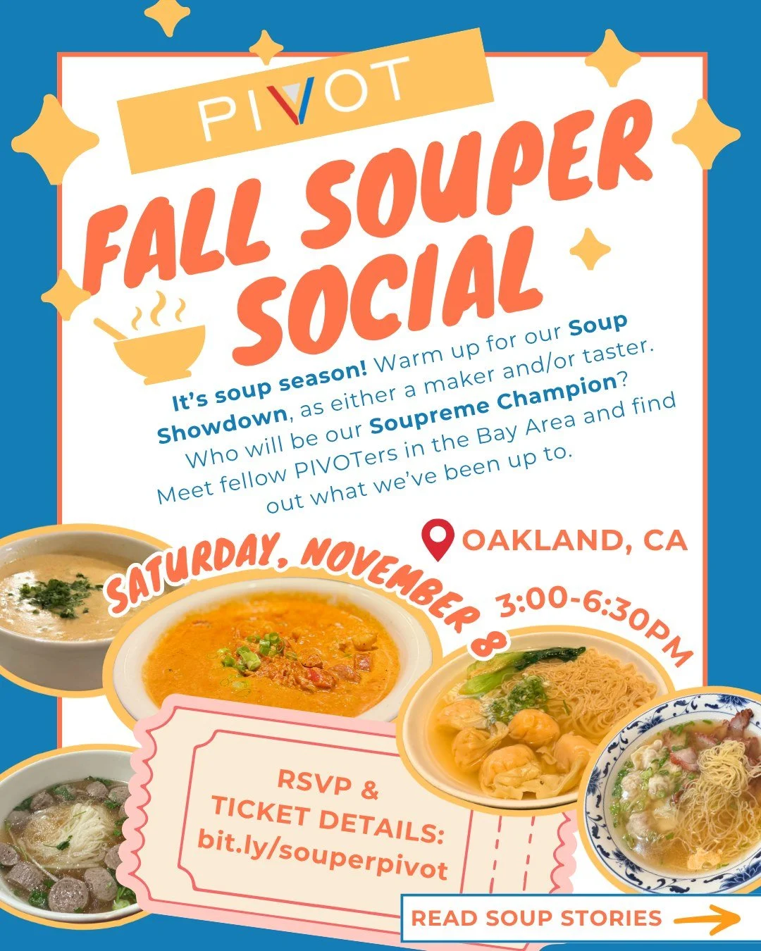With just a few days out to our Fall Souper Social, PIVOTers wanted to share some of their Soup Stories! As these stories show, soup brings people together, so join us at the social on November 8 at 3PM by RSVPing at bit.ly/souperpivot!