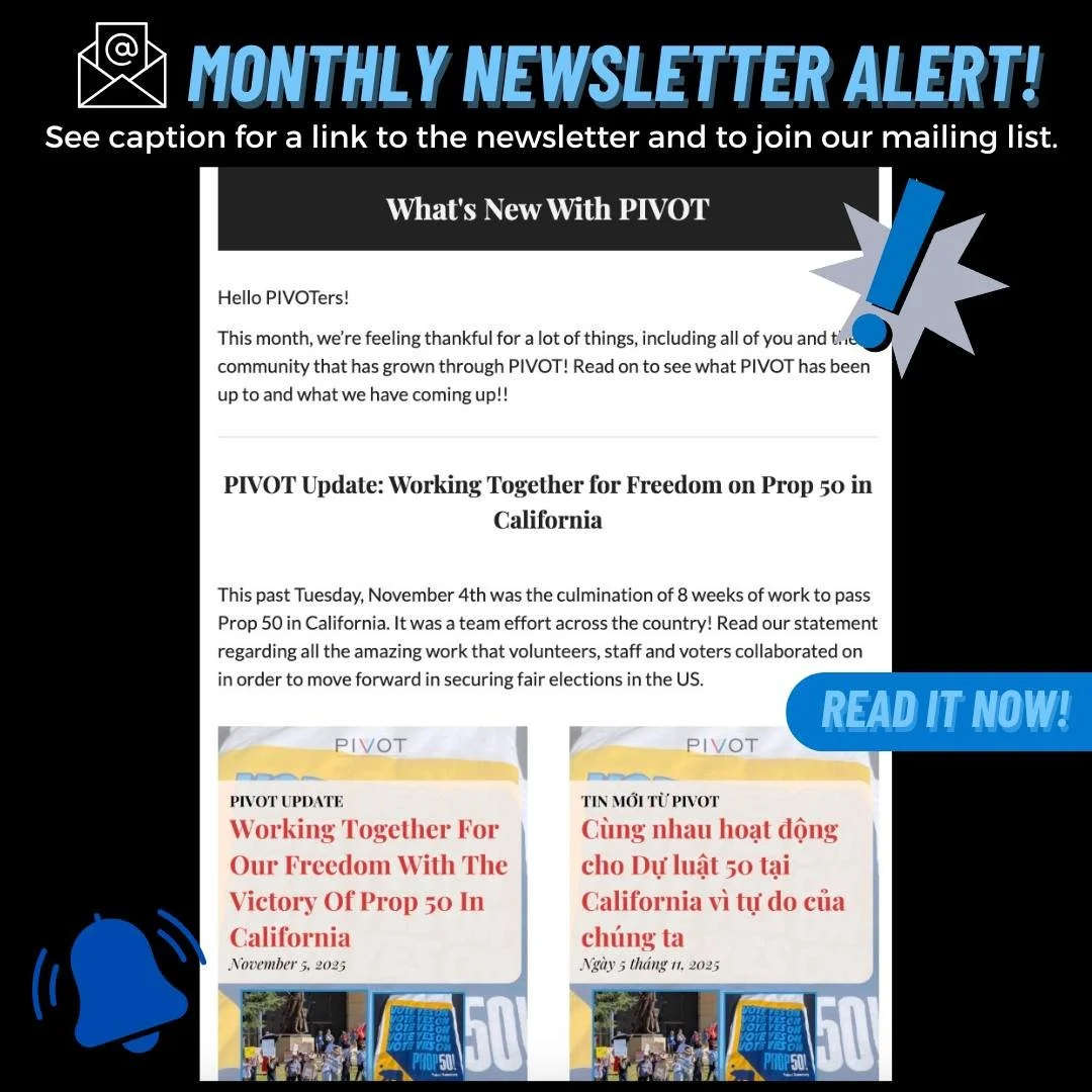 ‼️ MONTHLY NEWSLETTER ALERT ‼️

Our November newsletter has been sent out! Make sure to check your inboxes to get the latest PIVOT news and updates. View the newsletter at bit.ly/PIVOT-novnews2025. 

Not subscribed to our newsletter? Make sure to do 
