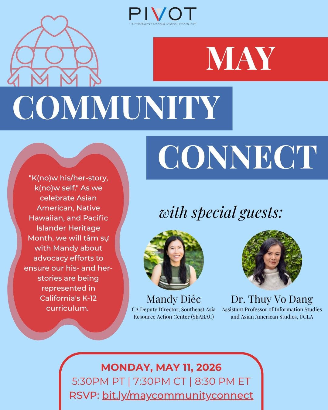 Updated with a new speaker! Join us on Monday to hear from both Mandy Diec (the California Deputy Director of the Southeast Asia Resource Action Center) and Dr. Thuy Vo Dang (Assistant Professor of Information Studies and Asian American Studies at UC