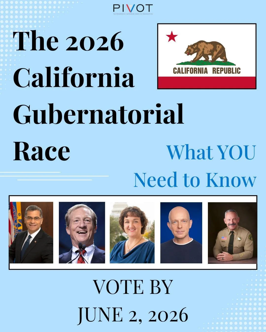 If you're a Californian getting ready to vote in this upcoming gubernatorial race, make sure to check out this infographic PIVOT has put together to make voting easier for you! Make sure to vote by June 2, 2026!

#CAGubernatorialRace #CAGovernor #Cal