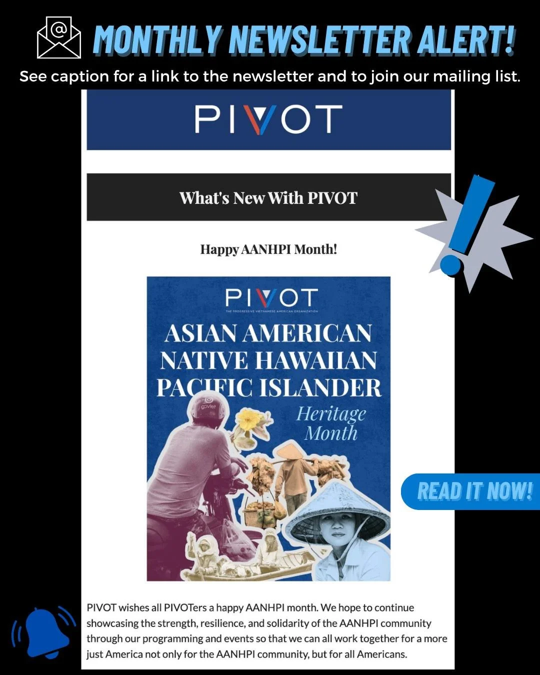 ‼️ MONTHLY NEWSLETTER ALERT ‼️

Our May newsletter has been sent out! Make sure to check your inboxes to get the latest PIVOT news and updates. View the newsletter at bit.ly/maynews-2026.

Not subscribed to our newsletter? Make sure to do so now at b