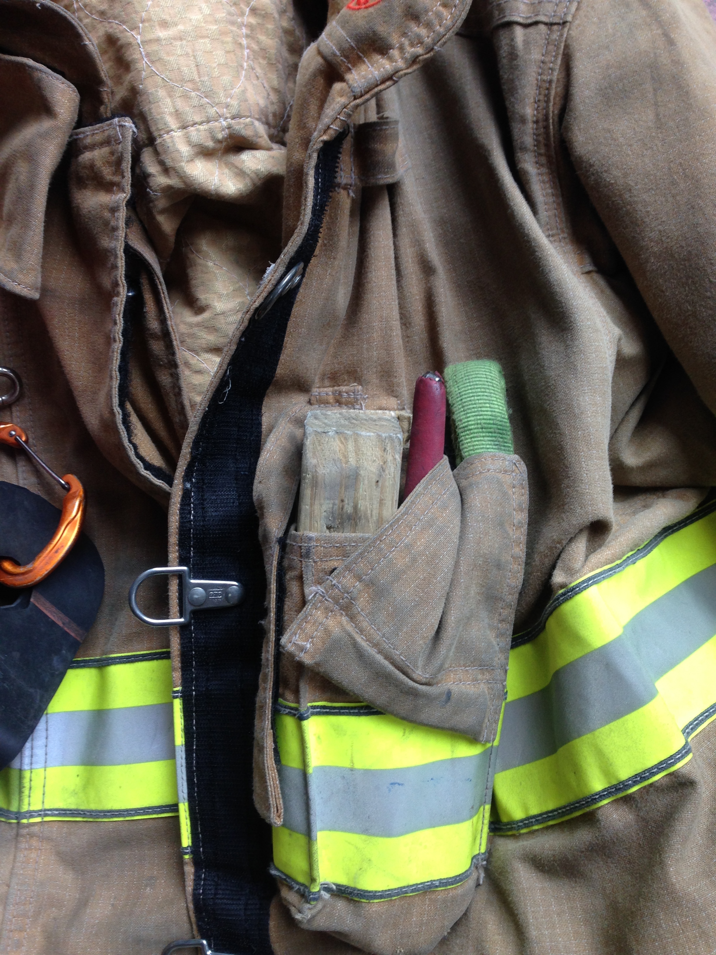 2 wooden chocks in the radio pocket. 