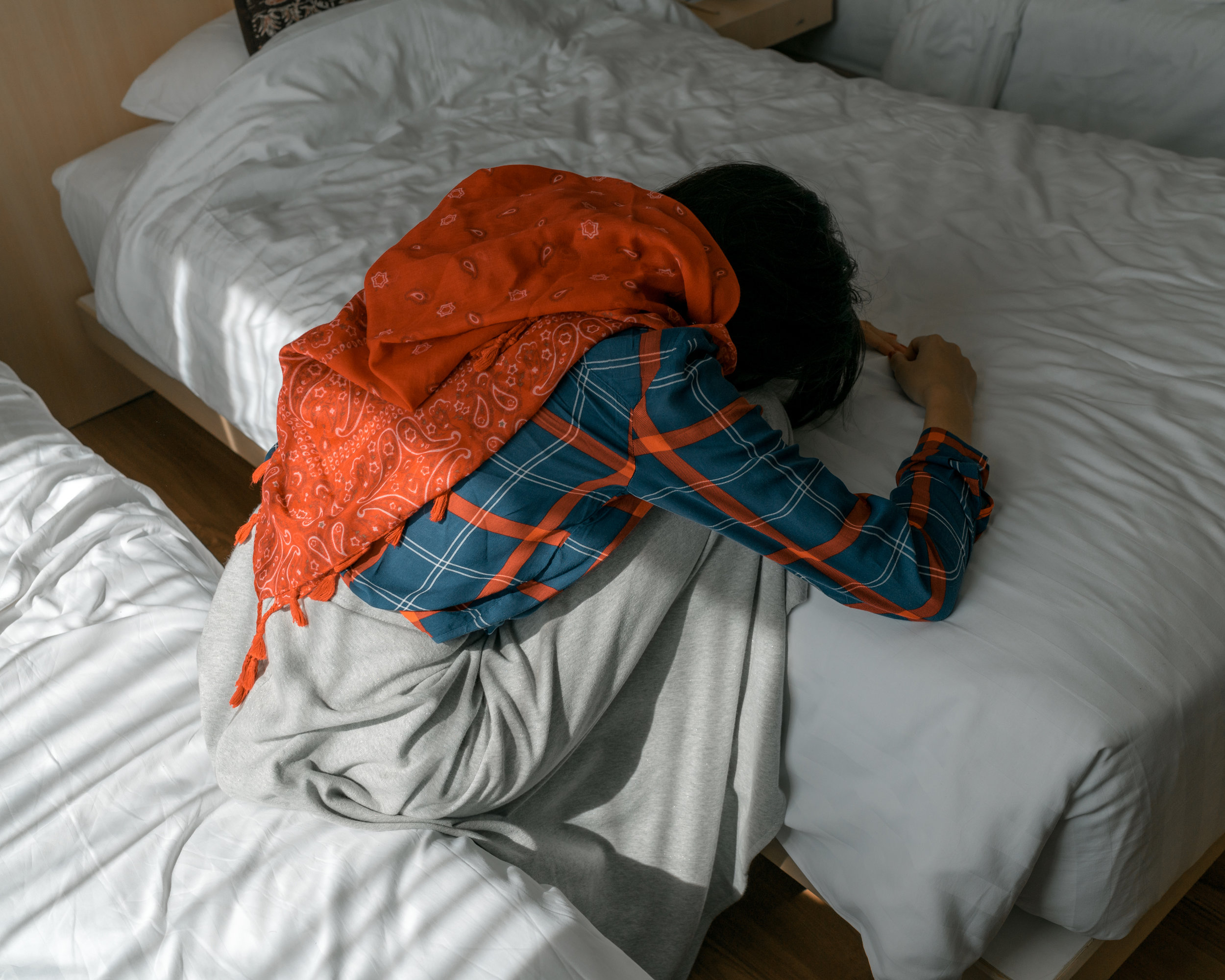 Diandra Elok, resting as she lack of sleep prior her wedding ceremony. She planned her wedding ceremonies mostly by herself.