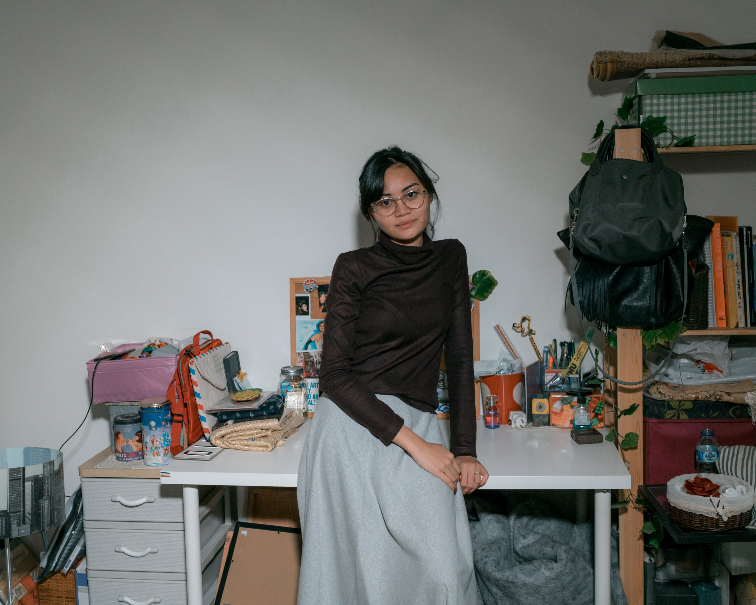 Her working desk inside her room at her family's house. 