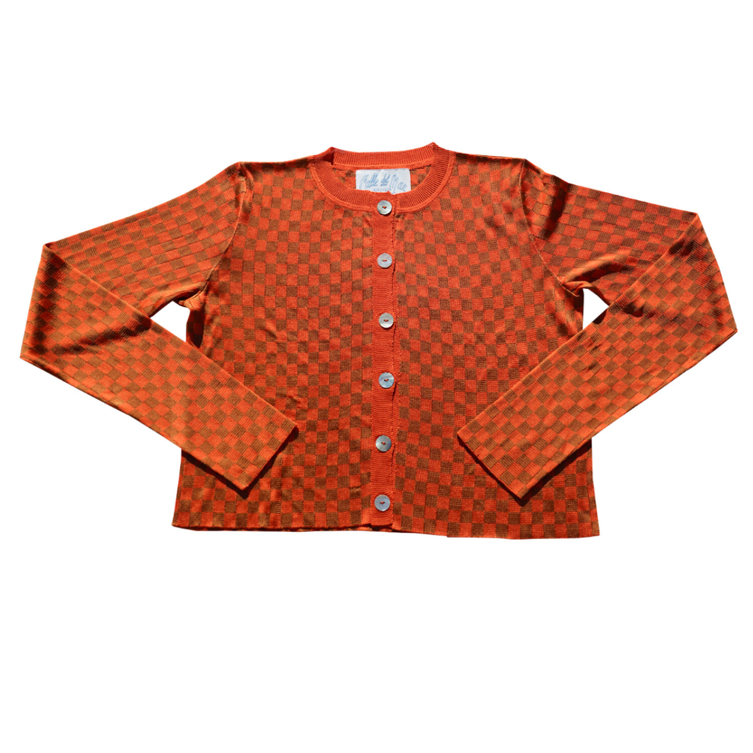 Checkered Cardigan: Copper/Tangerine